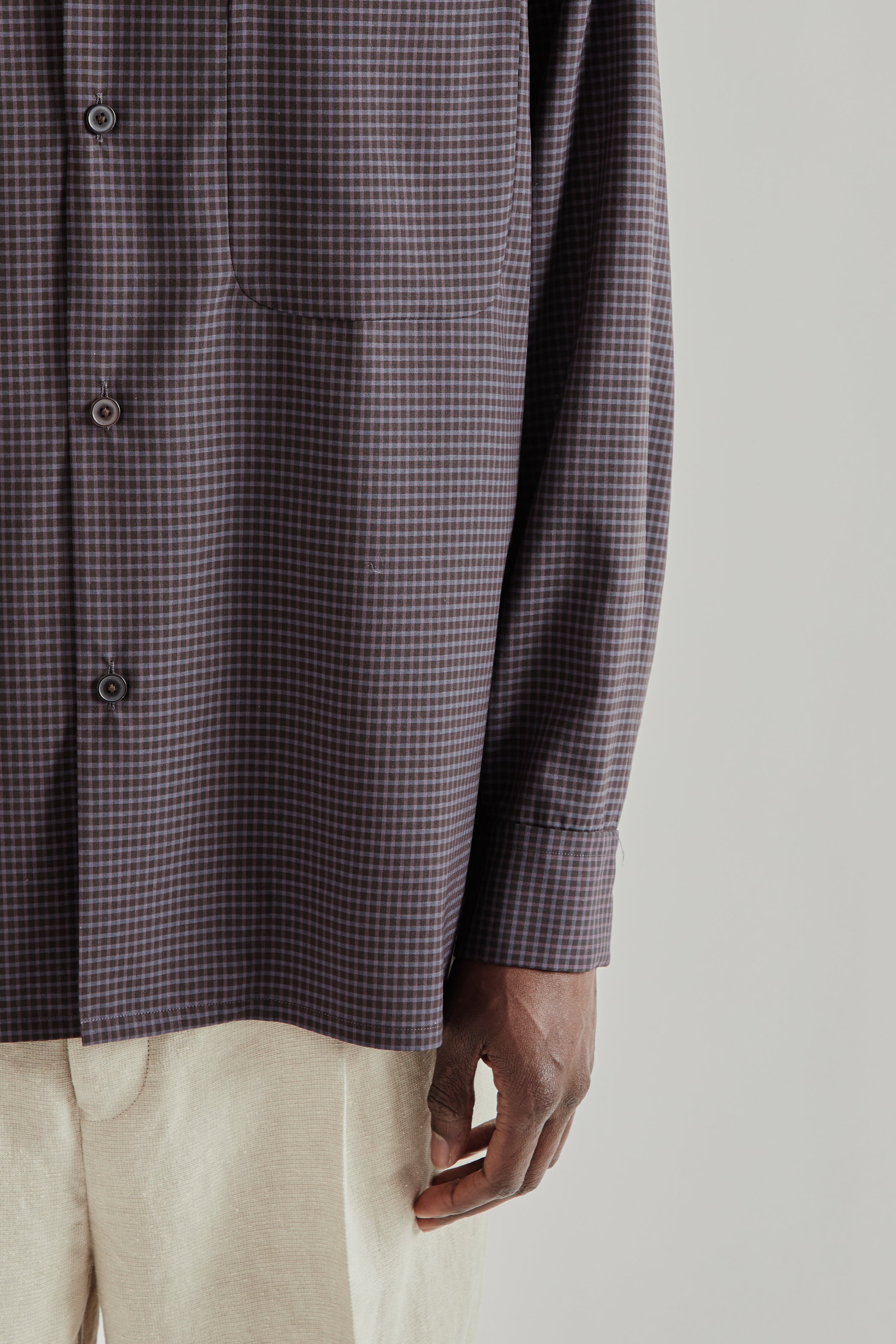 Kaptain Sunshine Summer Wool Open Collar Shirt - Brown Plaid