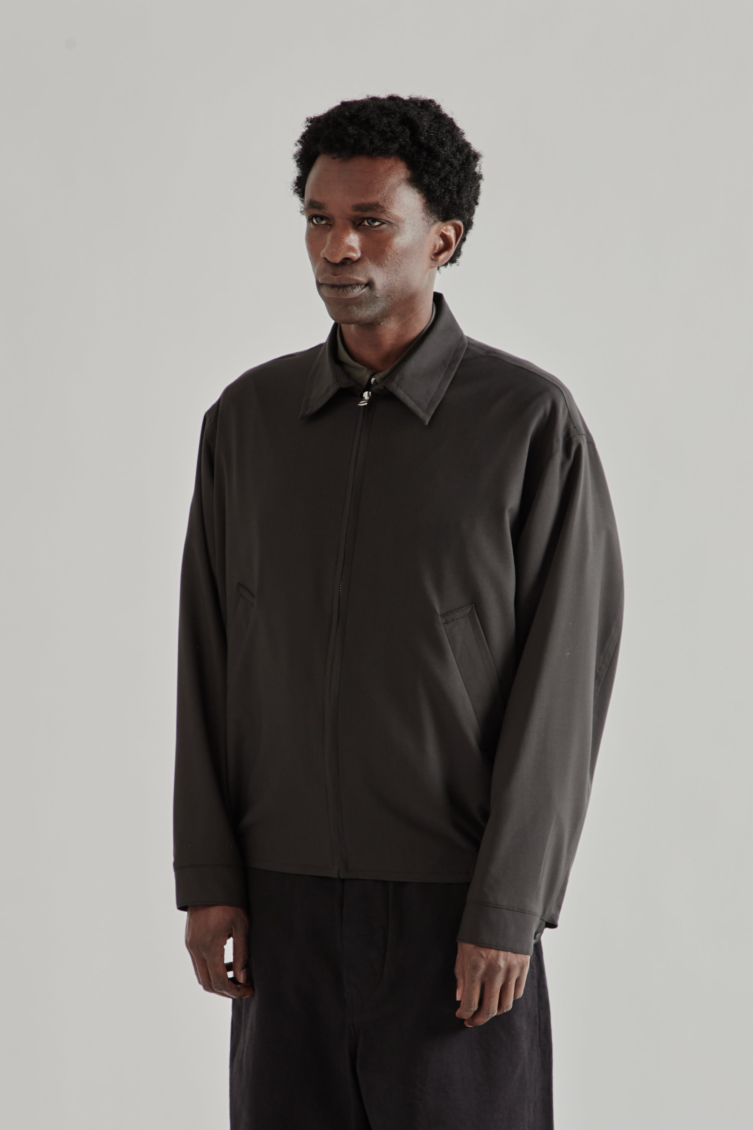 Kaptain Sunshine Wool Poplin Zip Blouson - Ink Black | Wallace