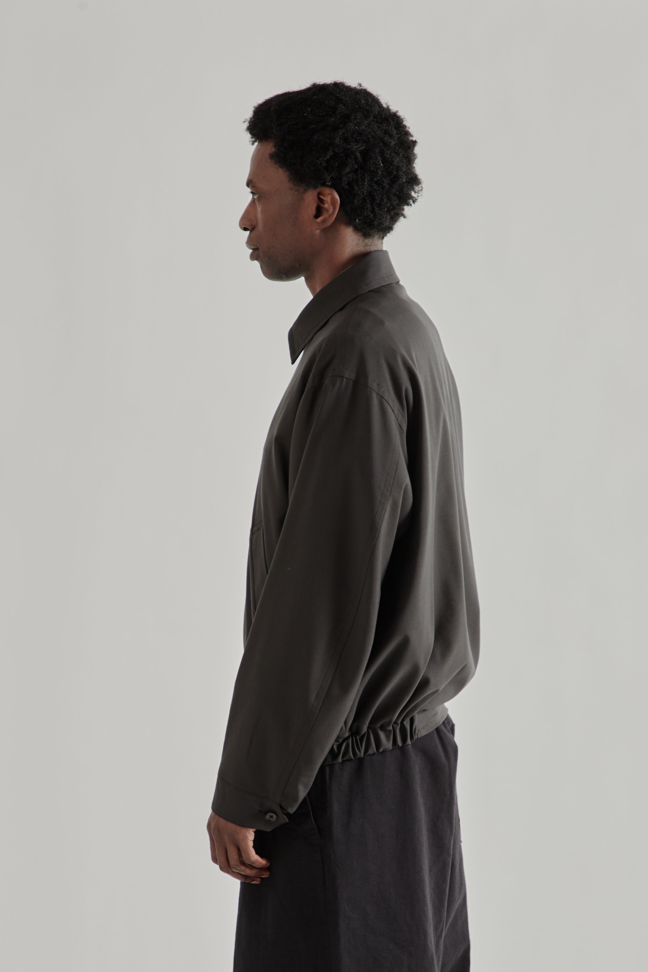 Kaptain Sunshine Wool Poplin Zip Blouson - Ink Black | Wallace