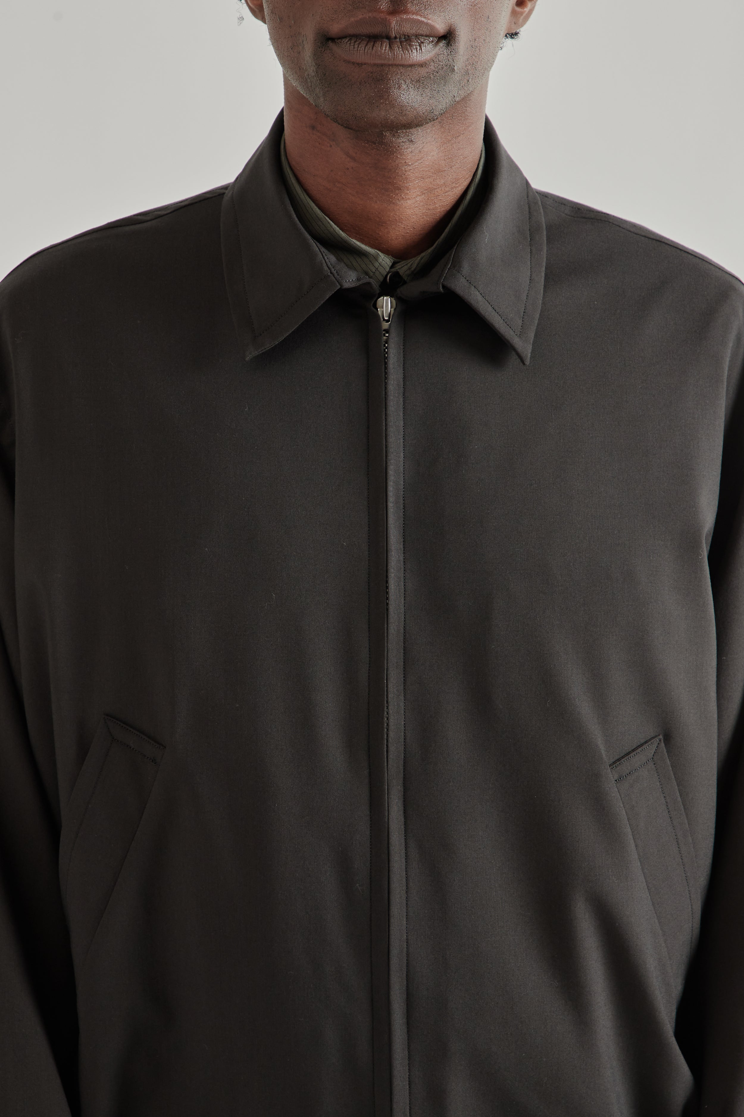 Kaptain Sunshine Wool Poplin Zip Blouson - Ink Black | Wallace