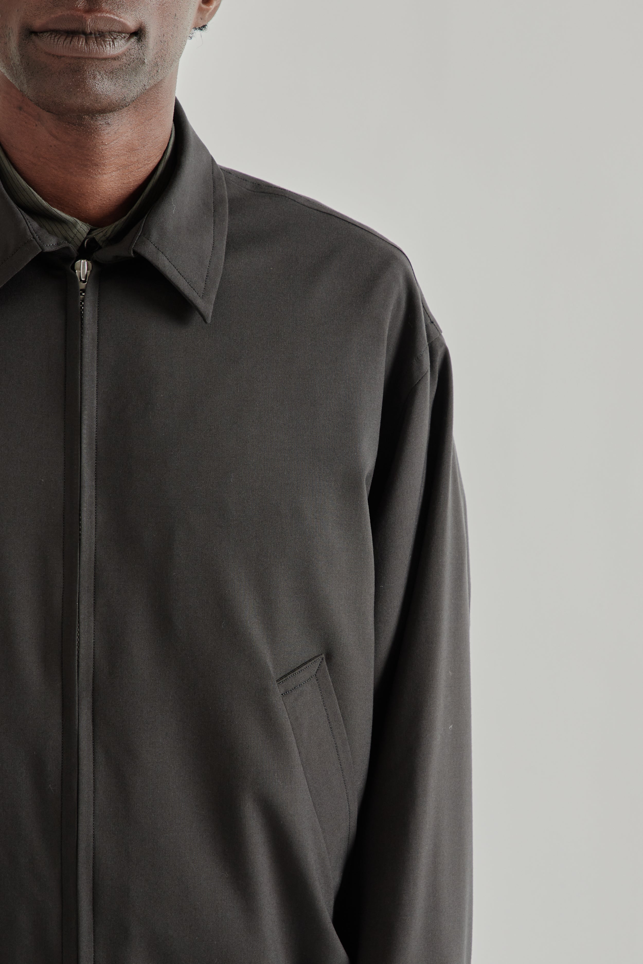 Kaptain Sunshine Wool Poplin Zip Blouson - Ink Black | Wallace