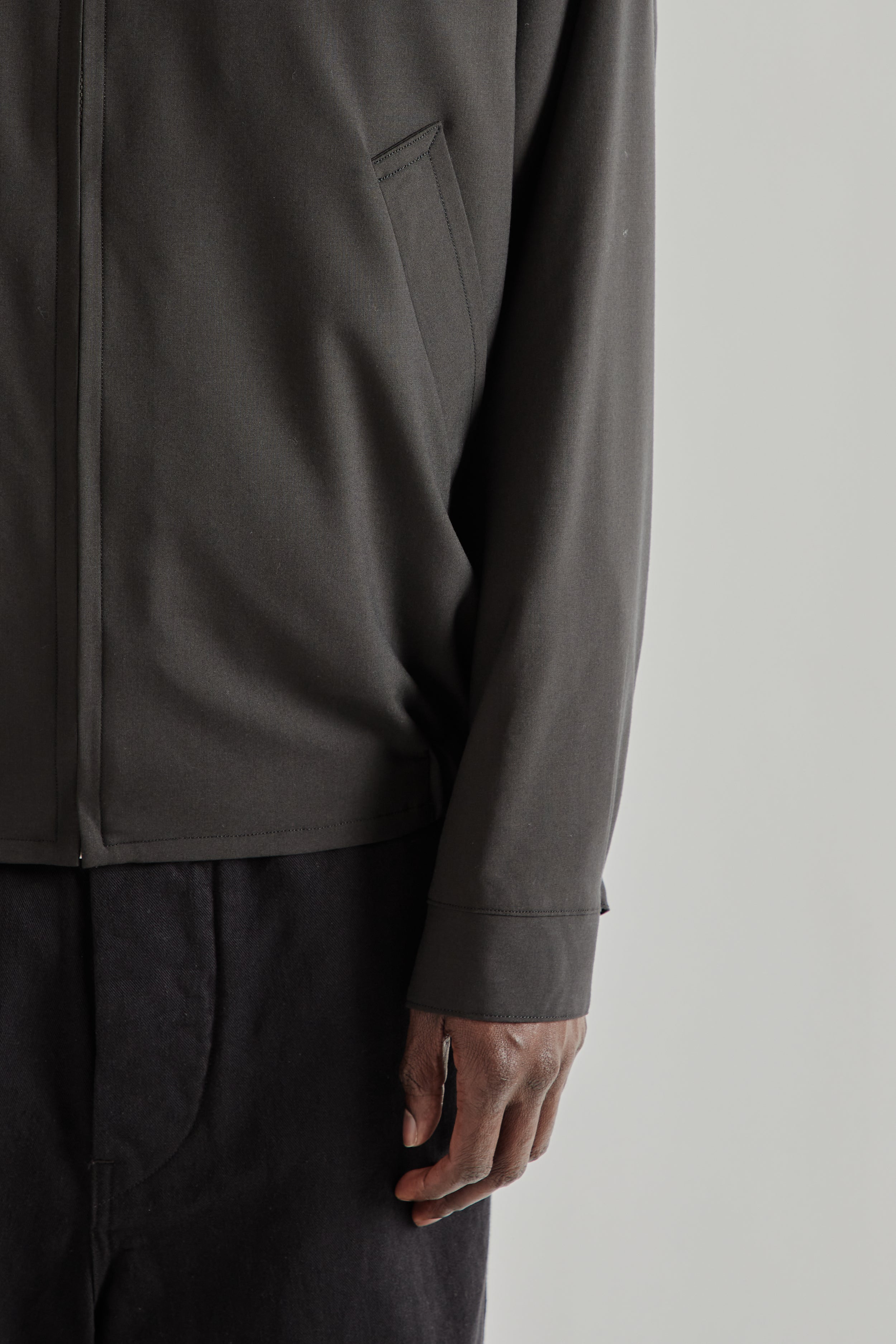 Kaptain Sunshine Wool Poplin Zip Blouson - Ink Black | Wallace