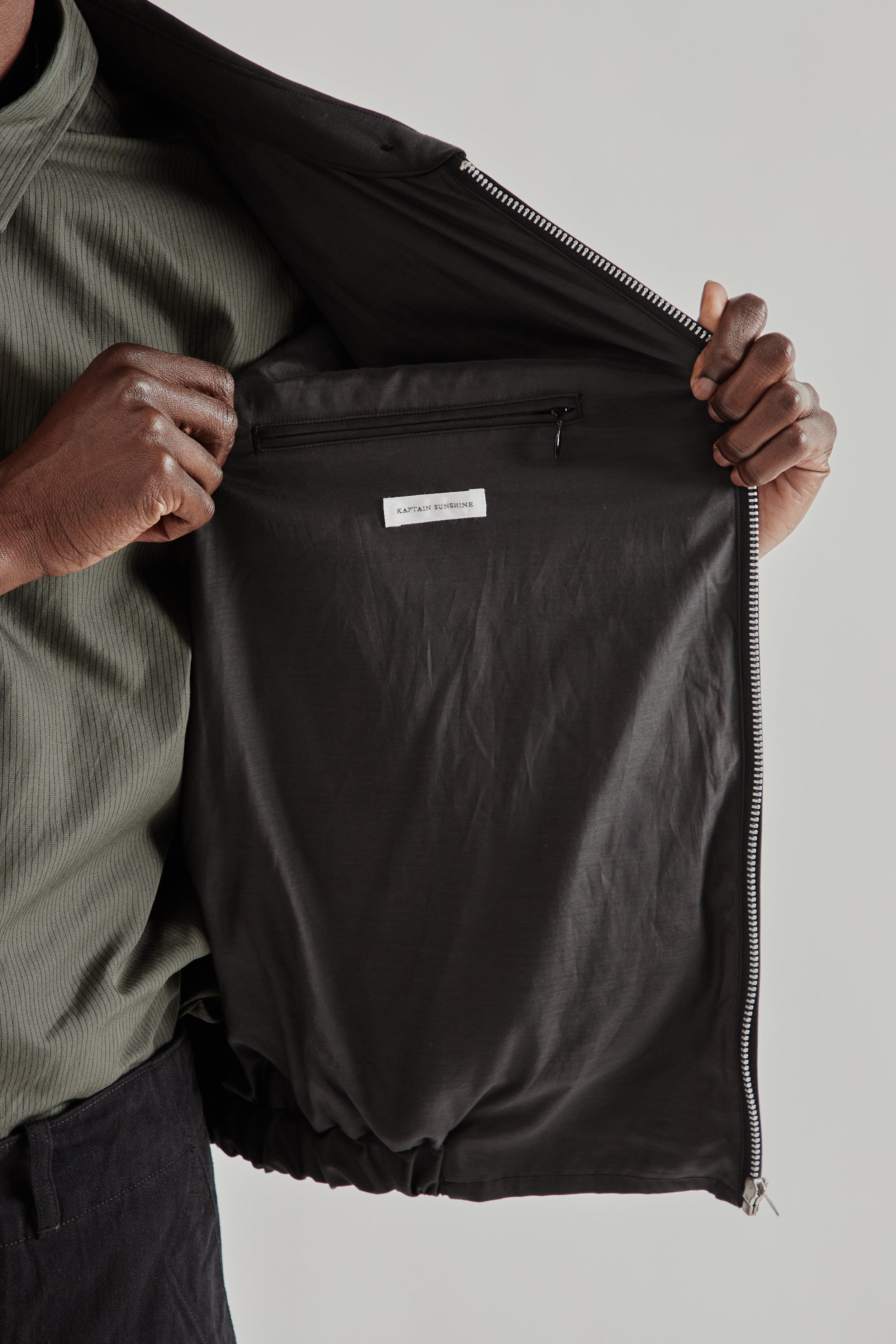 Kaptain Sunshine Wool Poplin Zip Blouson - Ink Black | Wallace
