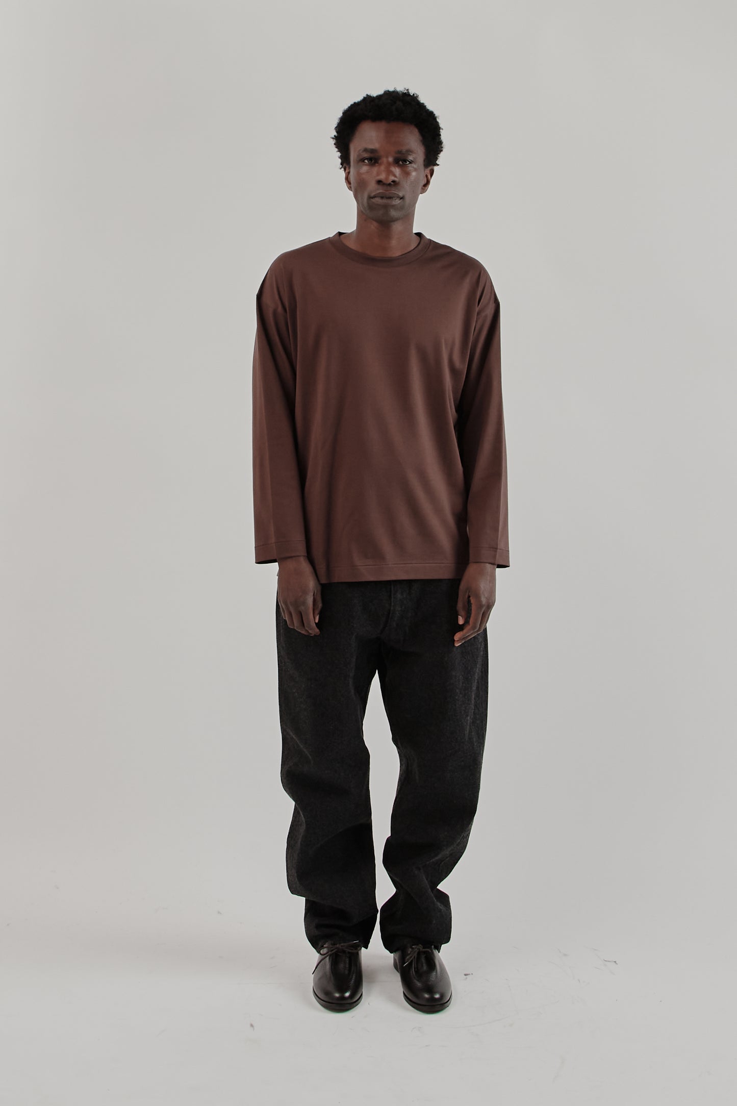 Suvin Cotton Suede Tenjiku Long Sleeve Tee - Brown