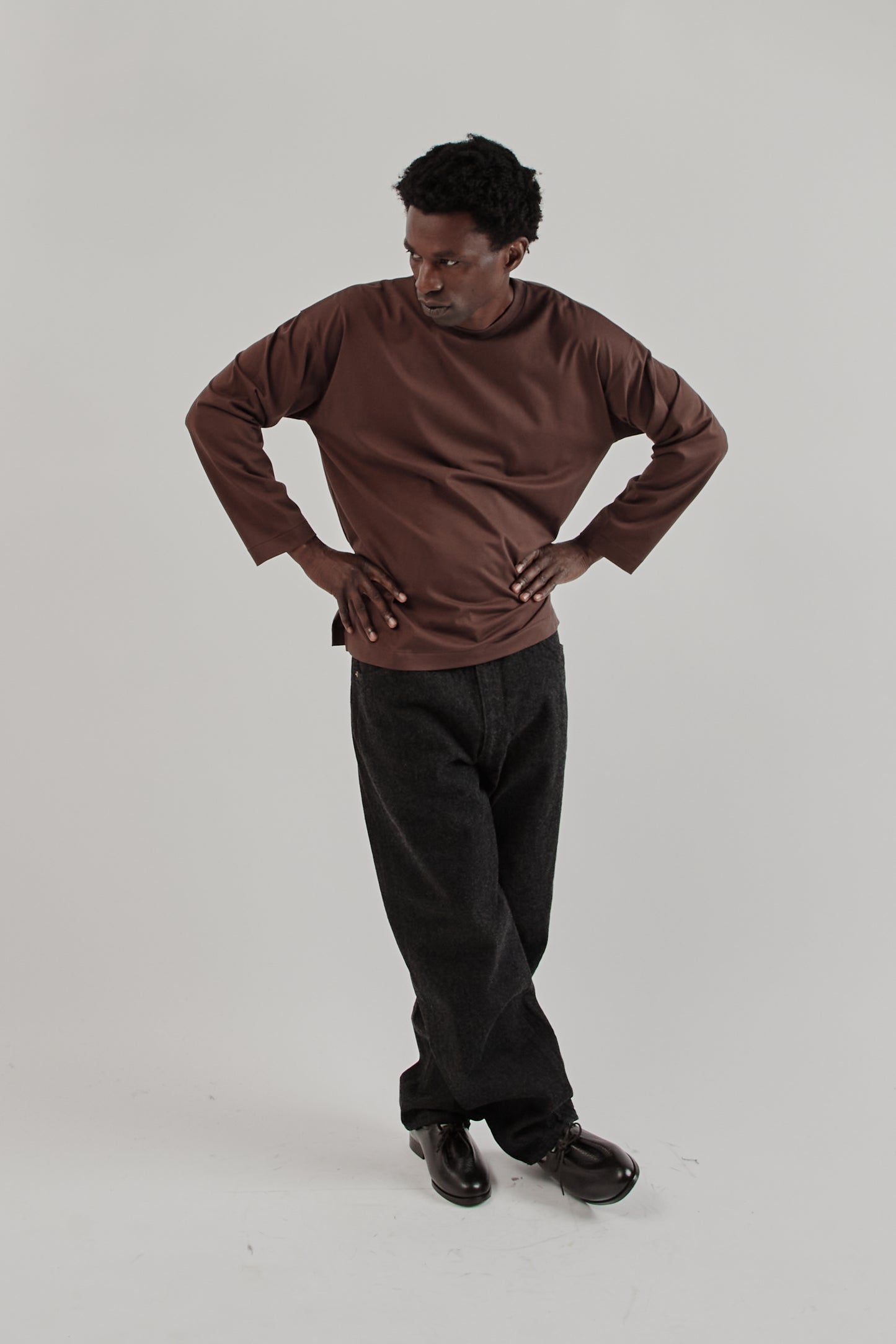 Suvin Cotton Suede Tenjiku Long Sleeve Tee - Brown