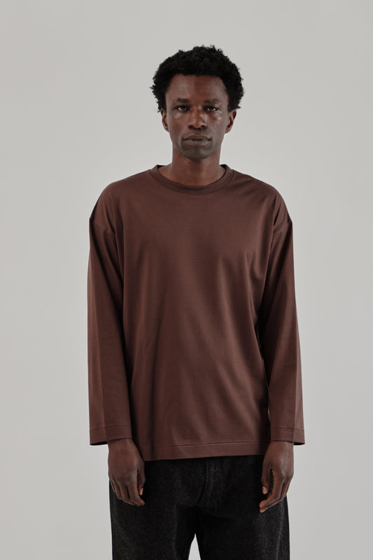 Suvin Cotton Suede Tenjiku Long Sleeve Tee - Brown