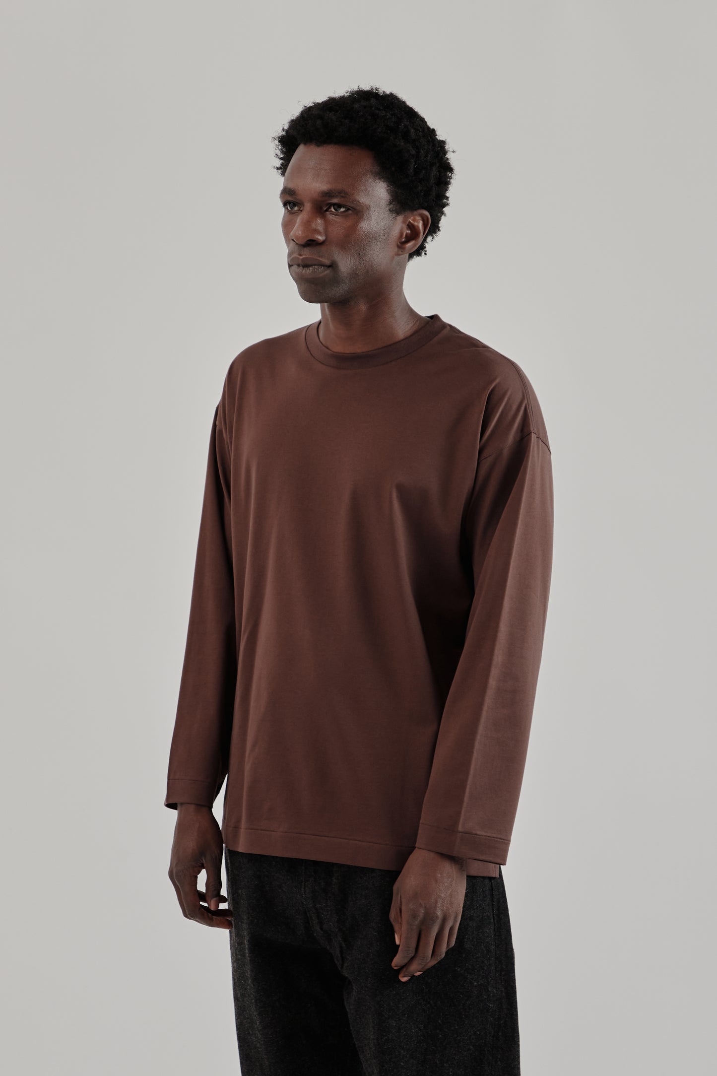 Suvin Cotton Suede Tenjiku Long Sleeve Tee - Brown