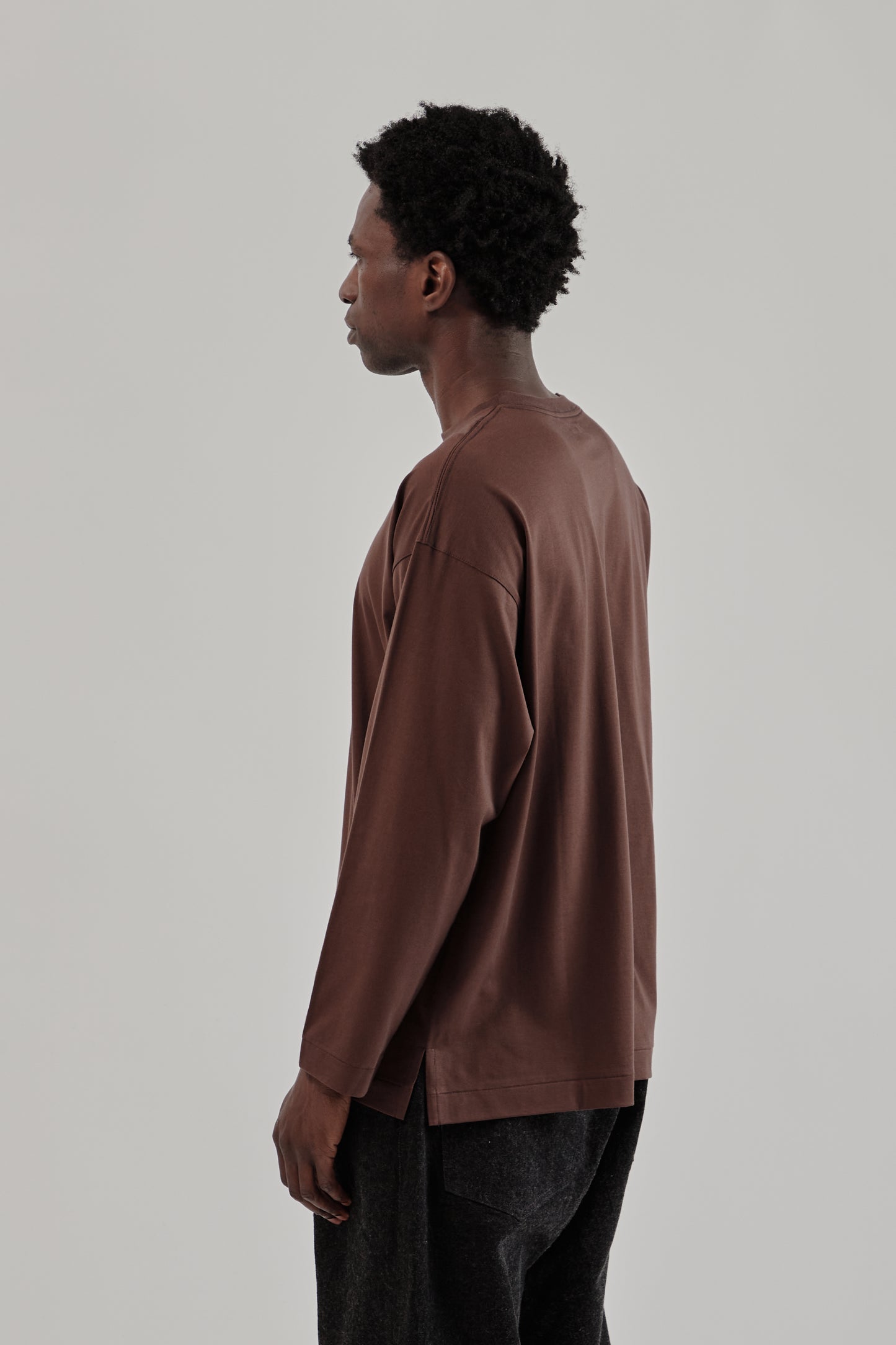 Suvin Cotton Suede Tenjiku Long Sleeve Tee - Brown