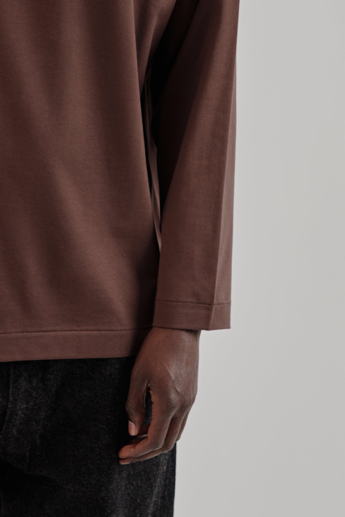 Suvin Cotton Suede Tenjiku Long Sleeve Tee - Brown