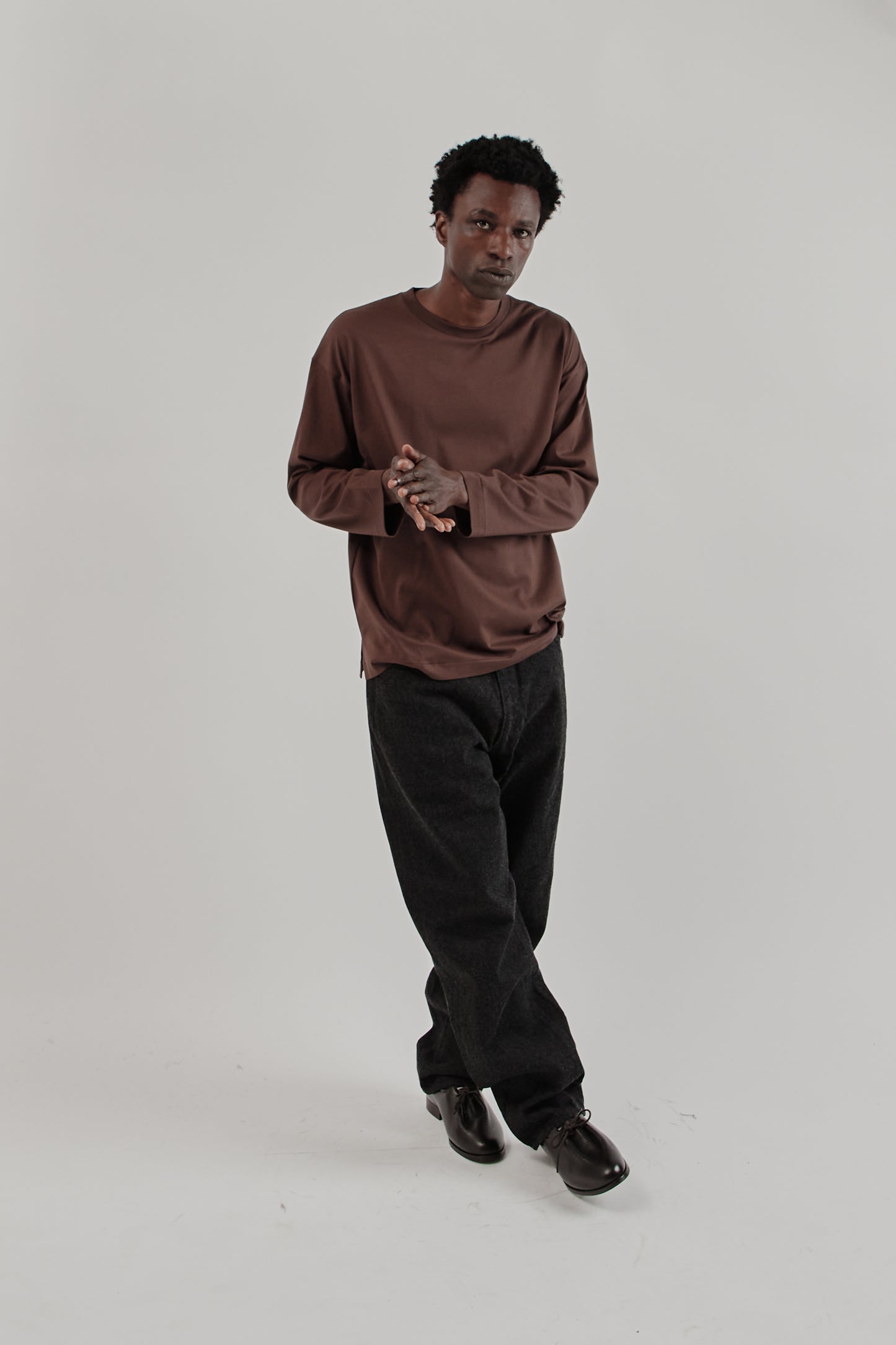 Suvin Cotton Suede Tenjiku Long Sleeve Tee - Brown