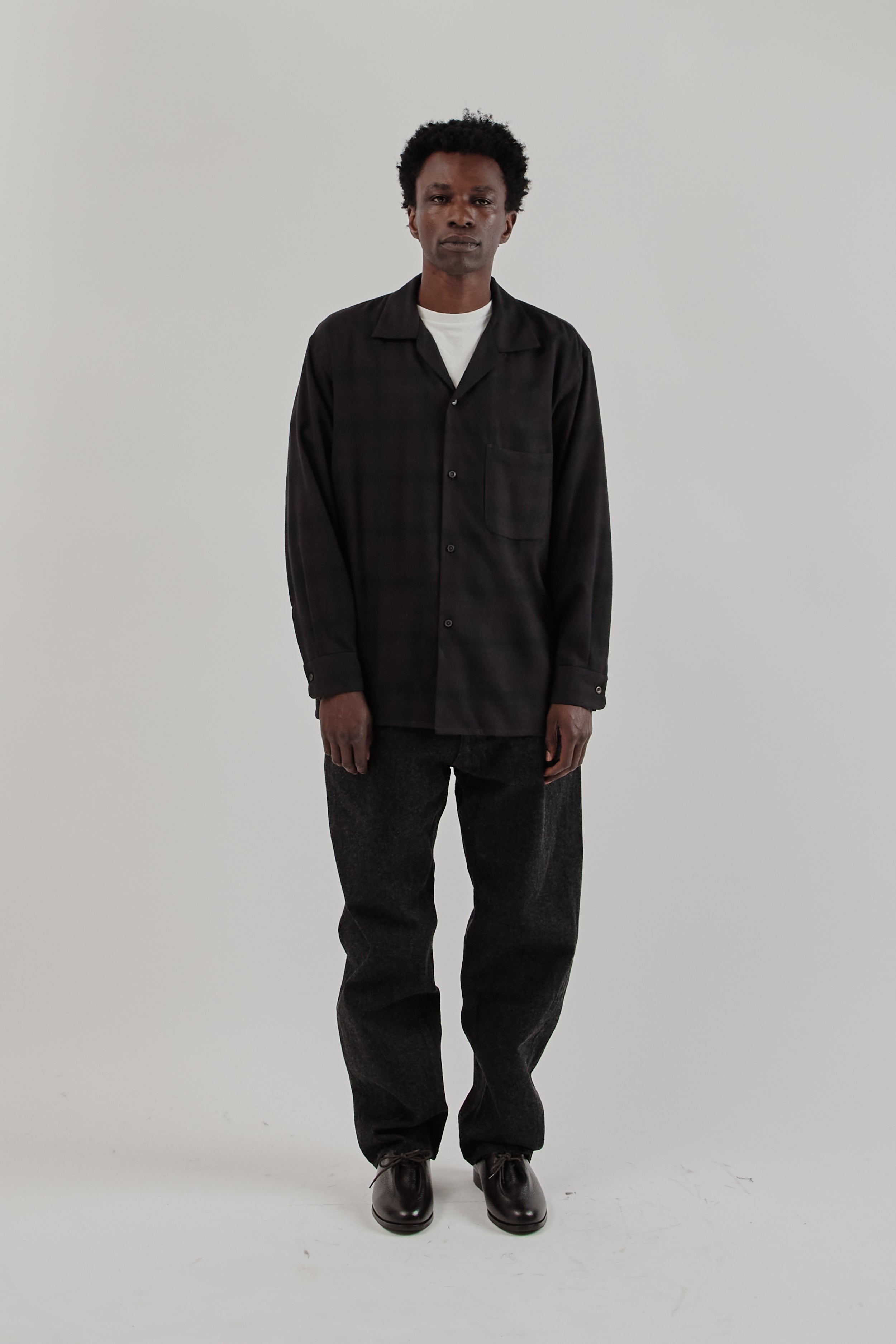 Kaptain Sunshine Wool Ombre Open Collar Shirt - Charcoal Ombre