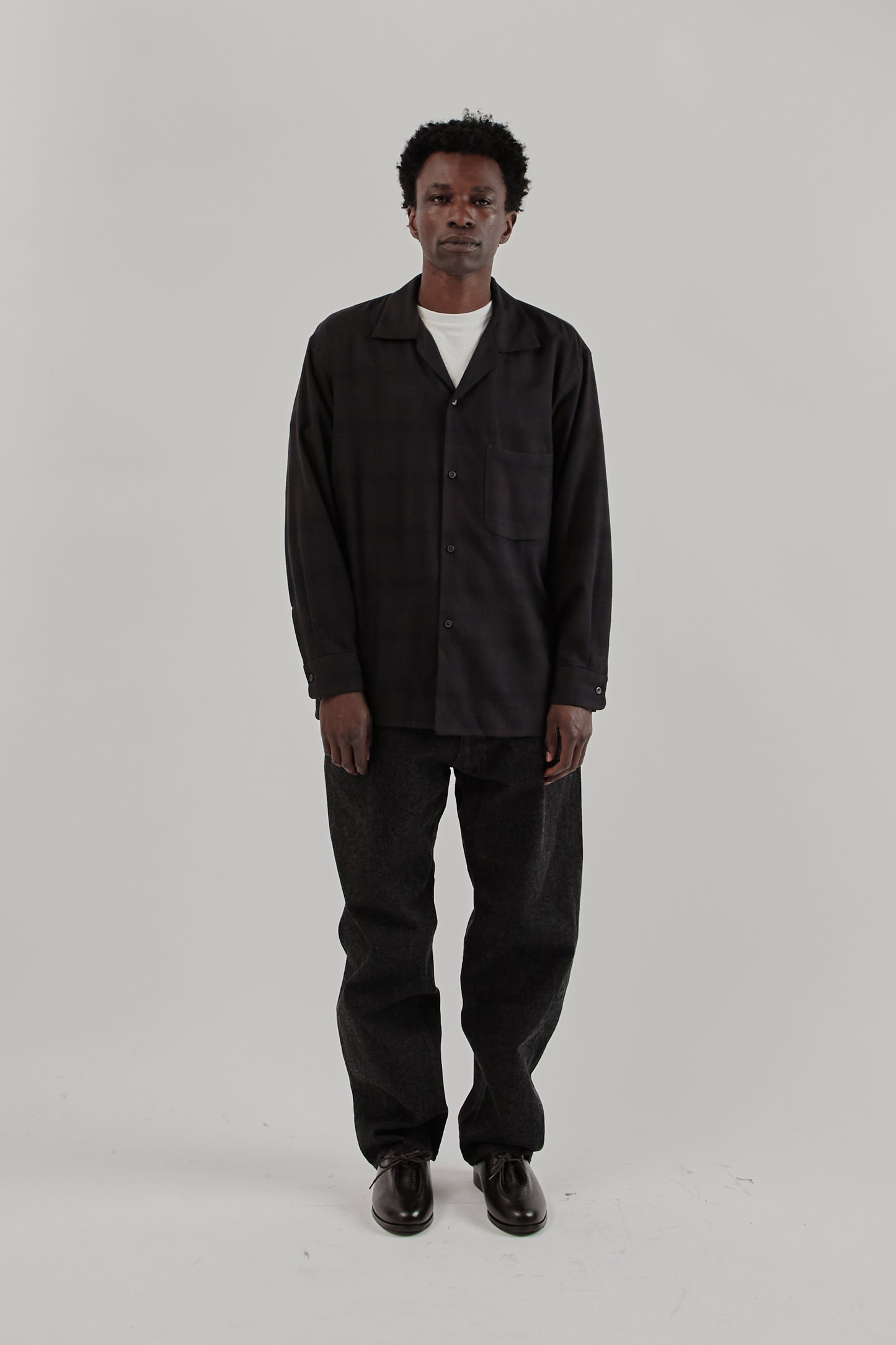 Wool Ombre Open Collar Shirt - Charcoal Ombre