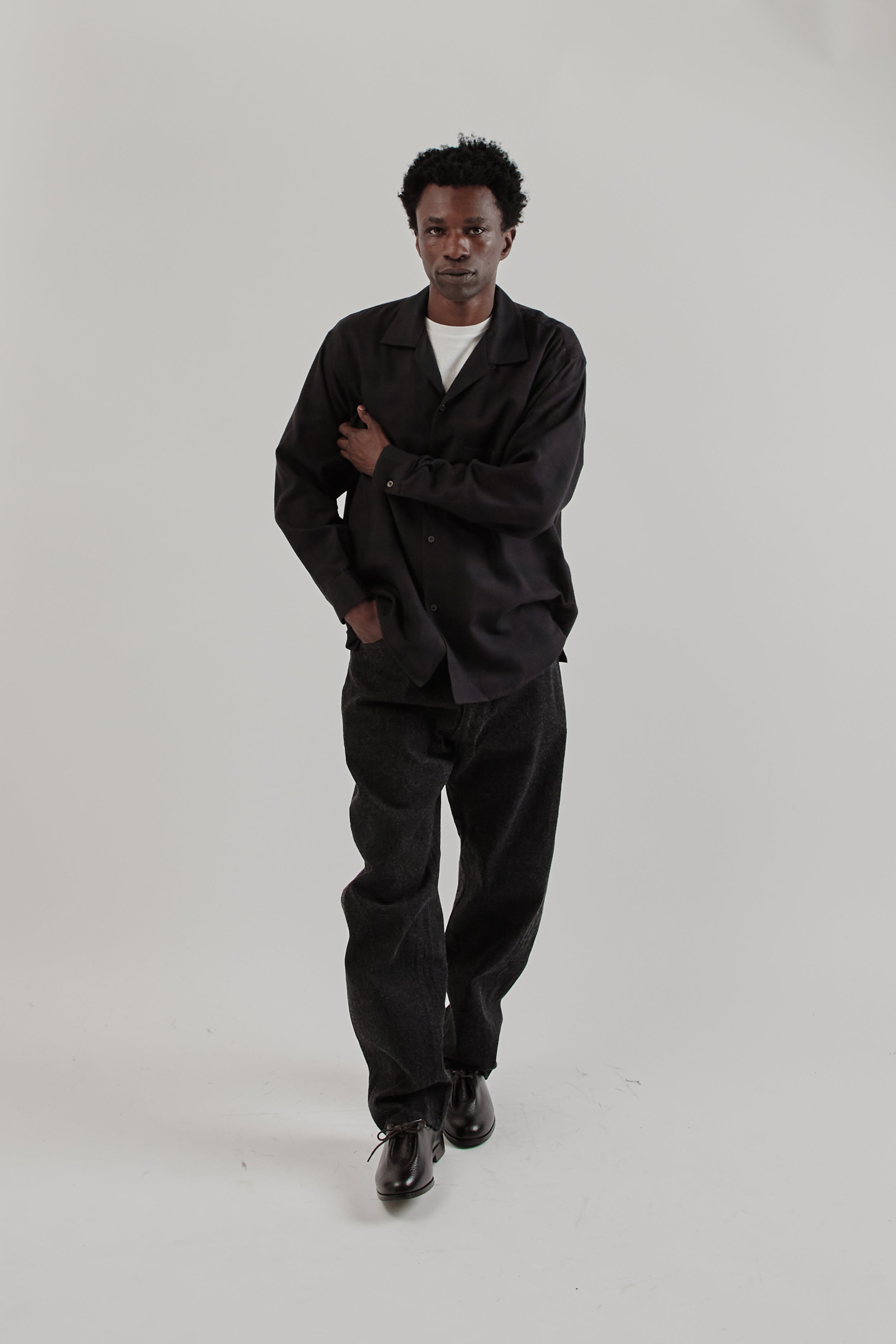 Kaptain Sunshine Wool Ombre Open Collar Shirt - Charcoal Ombre