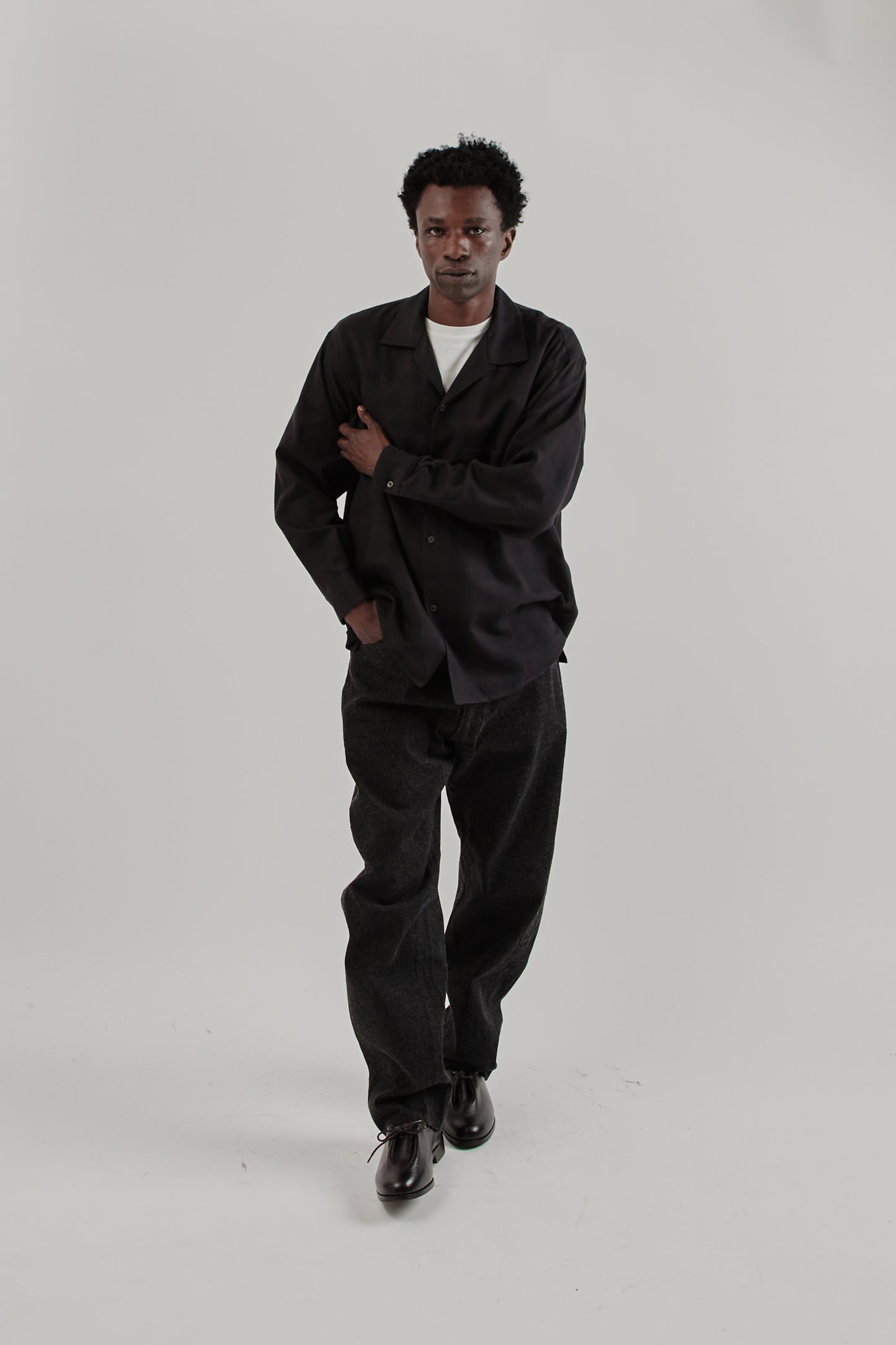 Wool Ombre Open Collar Shirt - Charcoal Ombre
