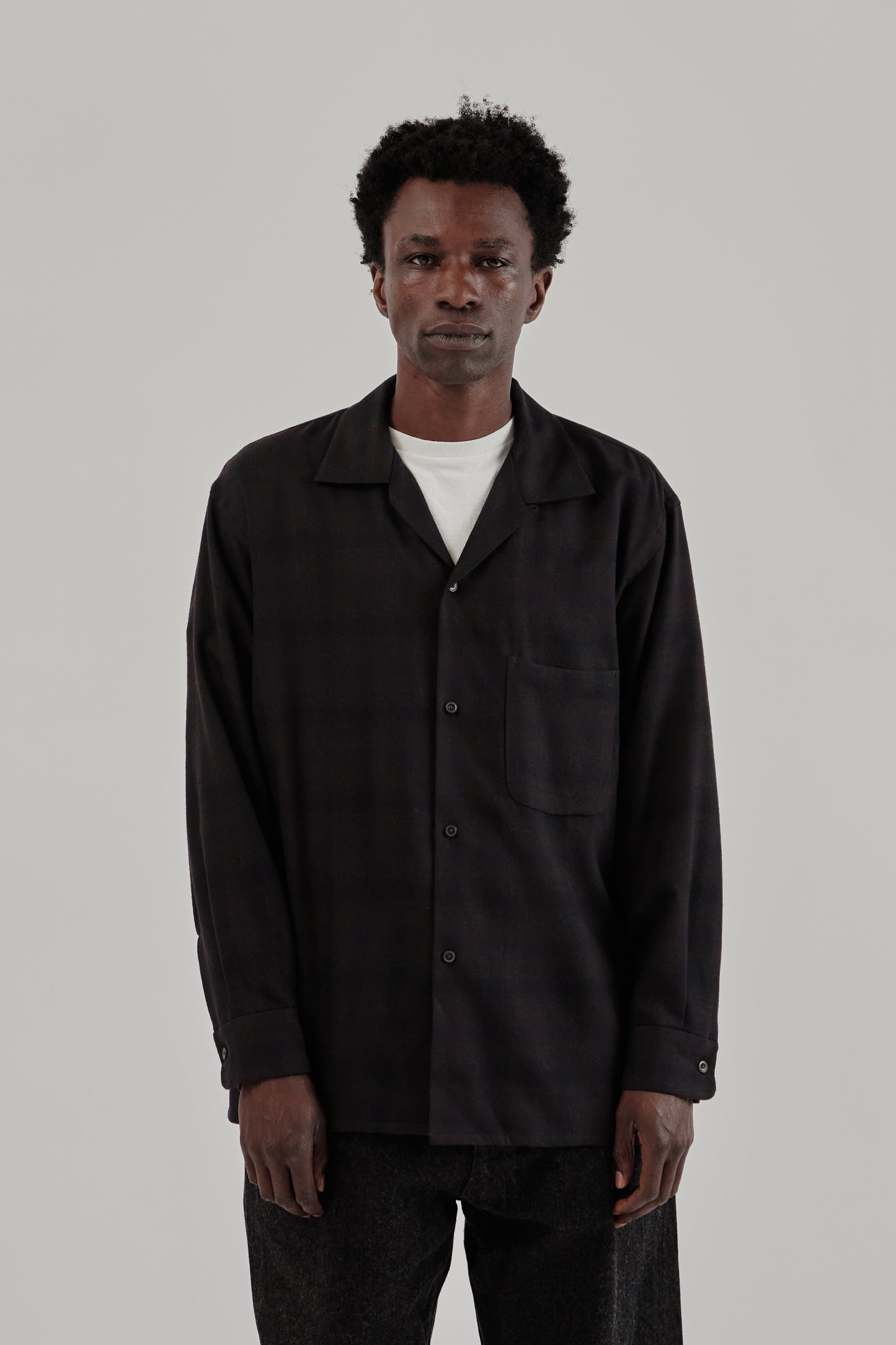 Wool Ombre Open Collar Shirt - Charcoal Ombre