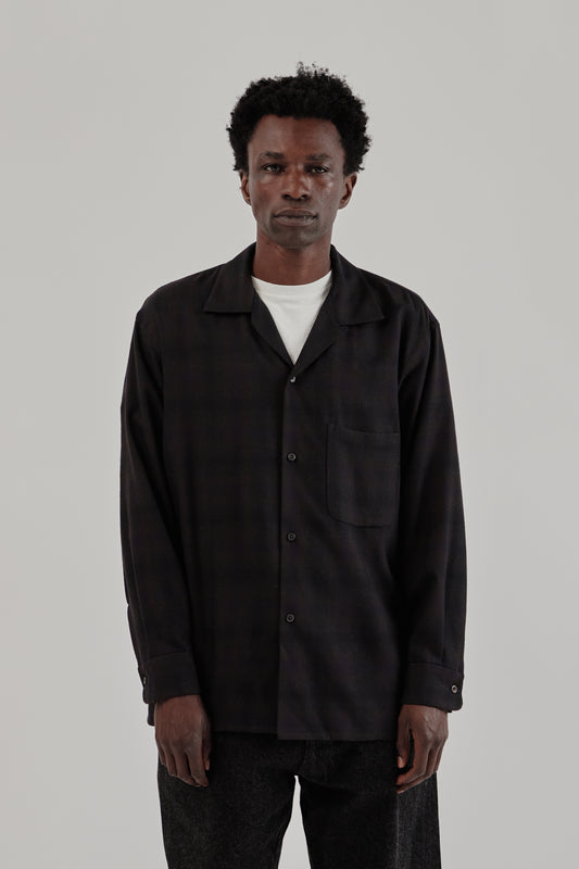 Wool Ombre Open Collar Shirt - Charcoal Ombre