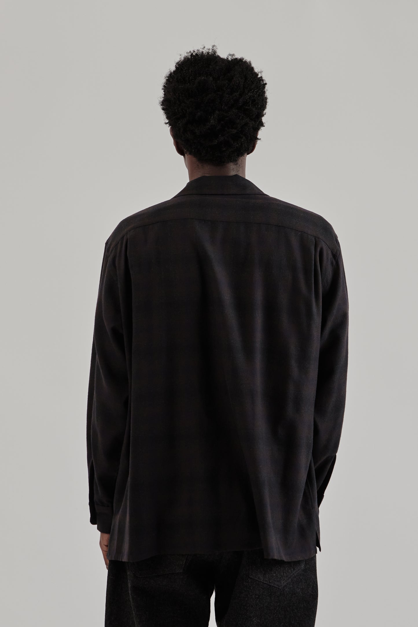 Wool Ombre Open Collar Shirt - Charcoal Ombre