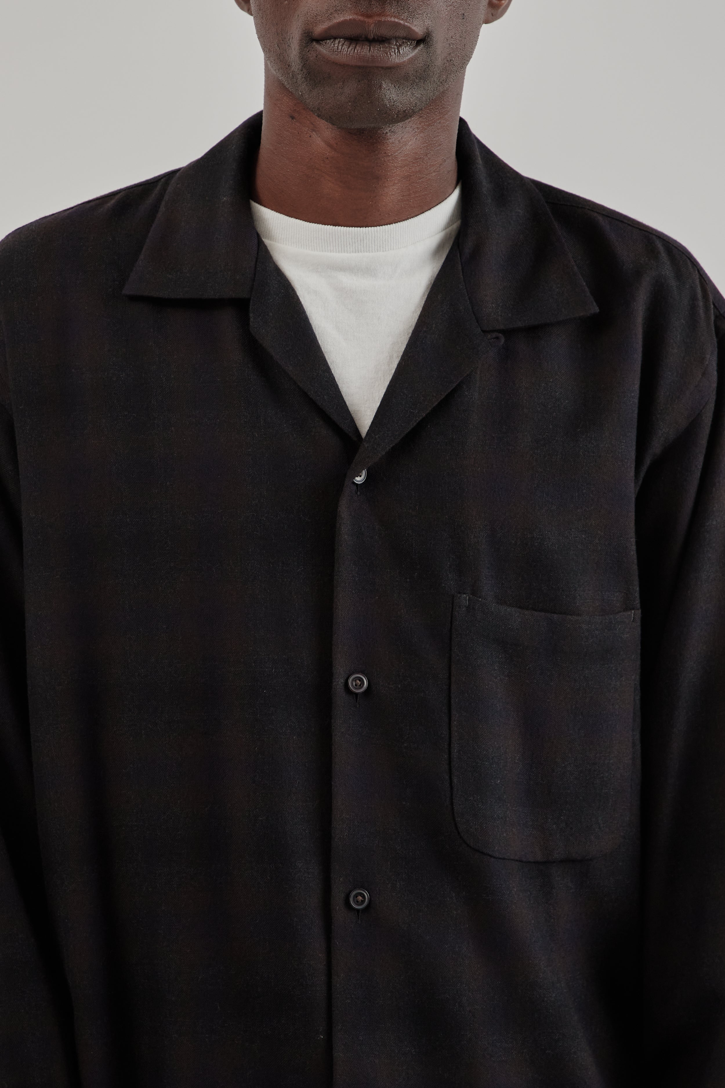 Kaptain Sunshine Wool Ombre Open Collar Shirt - Charcoal Ombre