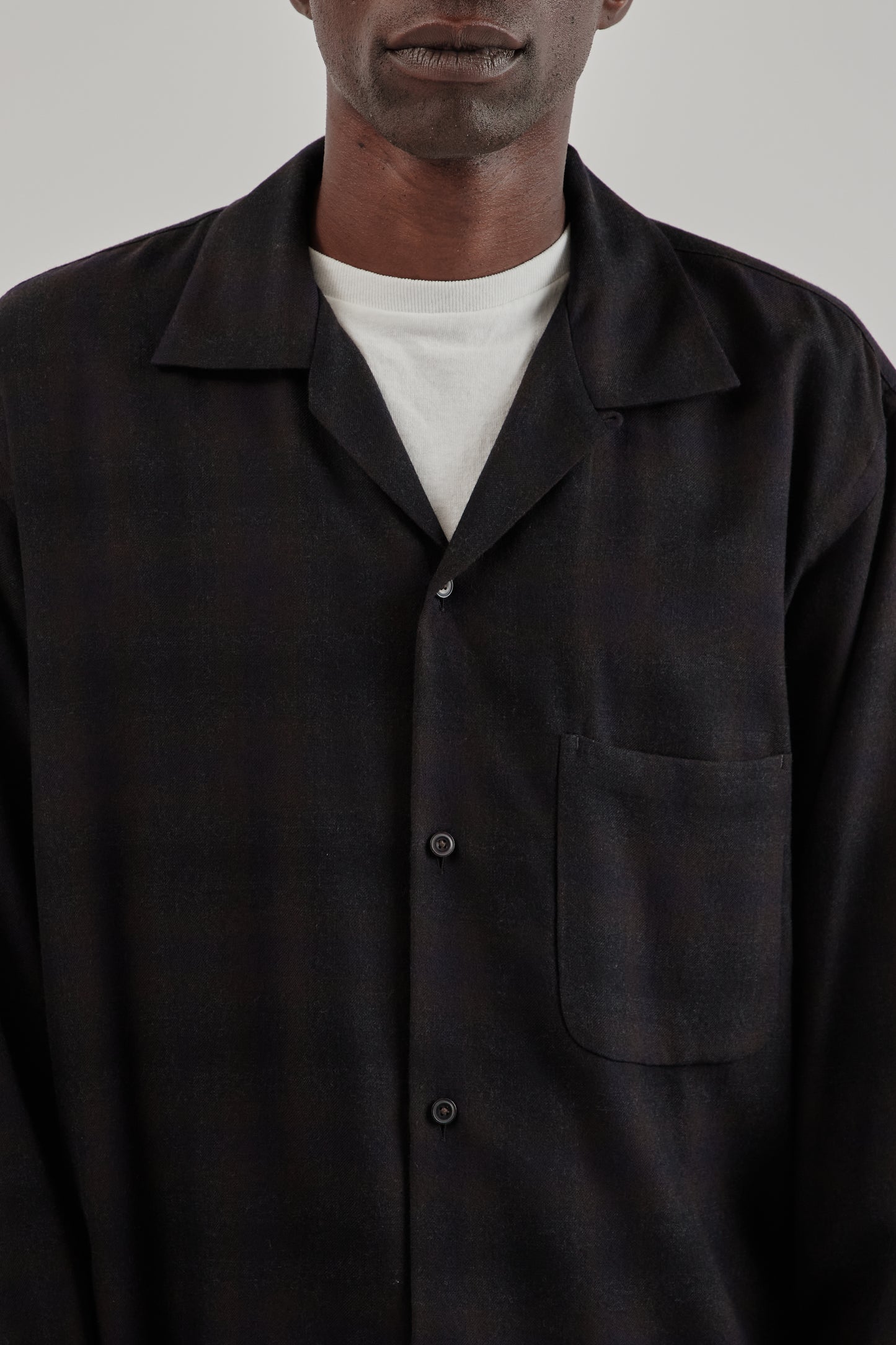 Wool Ombre Open Collar Shirt - Charcoal Ombre