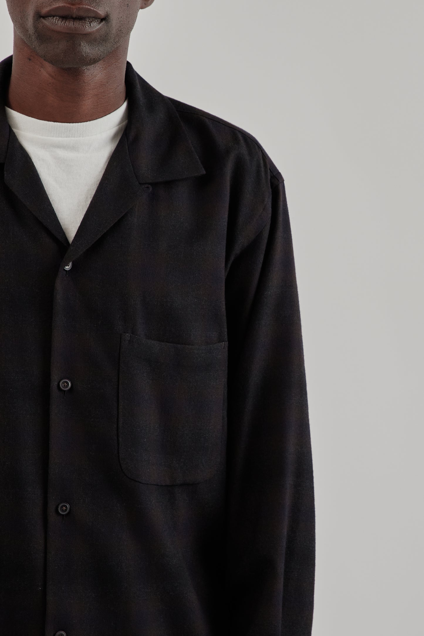 Wool Ombre Open Collar Shirt - Charcoal Ombre