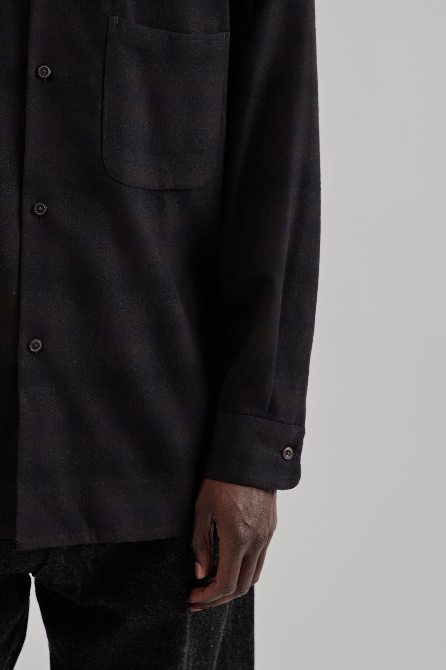 Wool Ombre Open Collar Shirt - Charcoal Ombre
