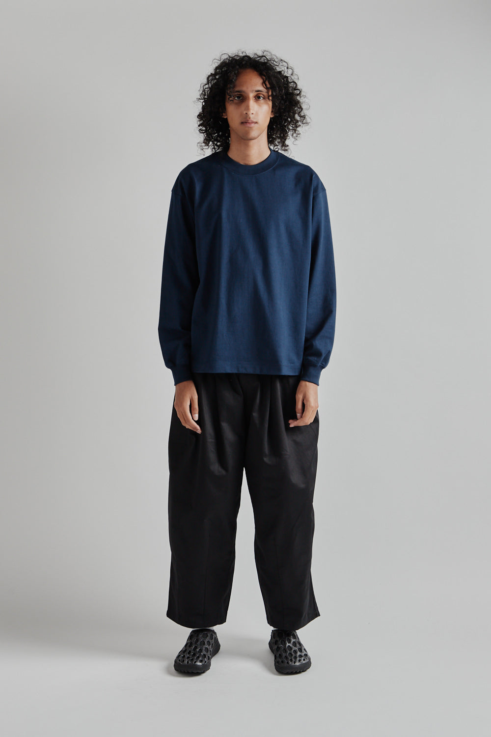 Kaptain Sunshine Suvin Supima Tube L/S Tee Heavy in Steel Navy