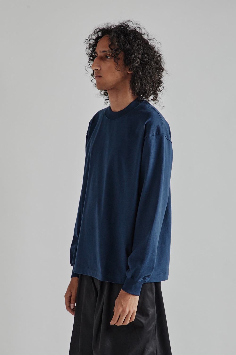 Kaptain Sunshine Suvin Supima Tube L/S Tee Heavy in Steel Navy