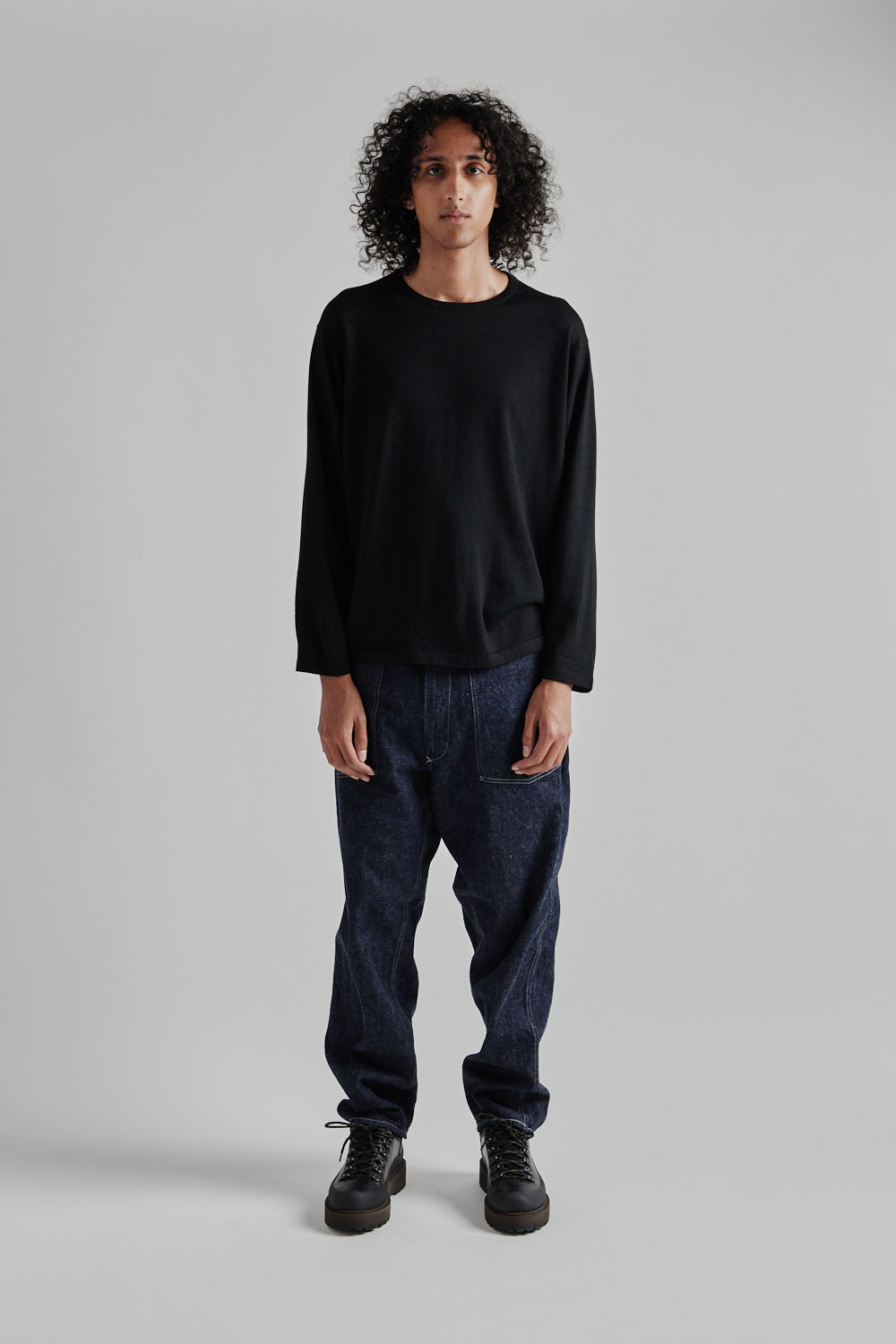 Kaptain Sunshine Wool Cashmere Silk Knit Crew Neck Black | Wallace
