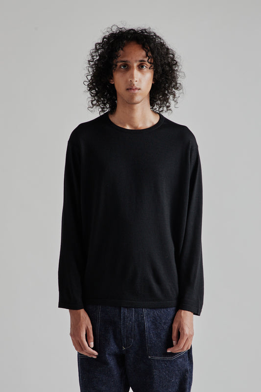 Kaptain Sunshine Wool Cashmere Silk Knit Crew Neck P/O in Black