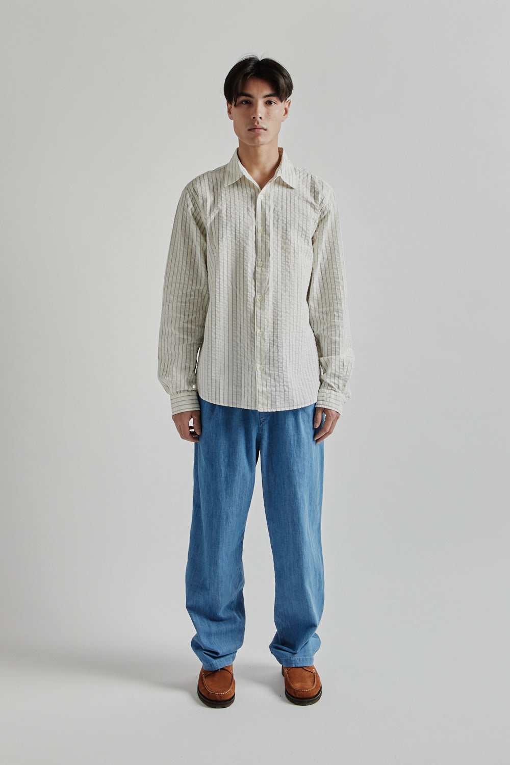Kestin SS25 Dirleton Shirt White Blue Stripe 1