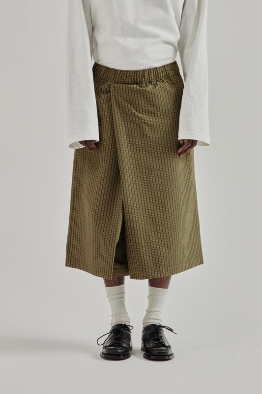 Light Weight Skirt Pants - Olive Check