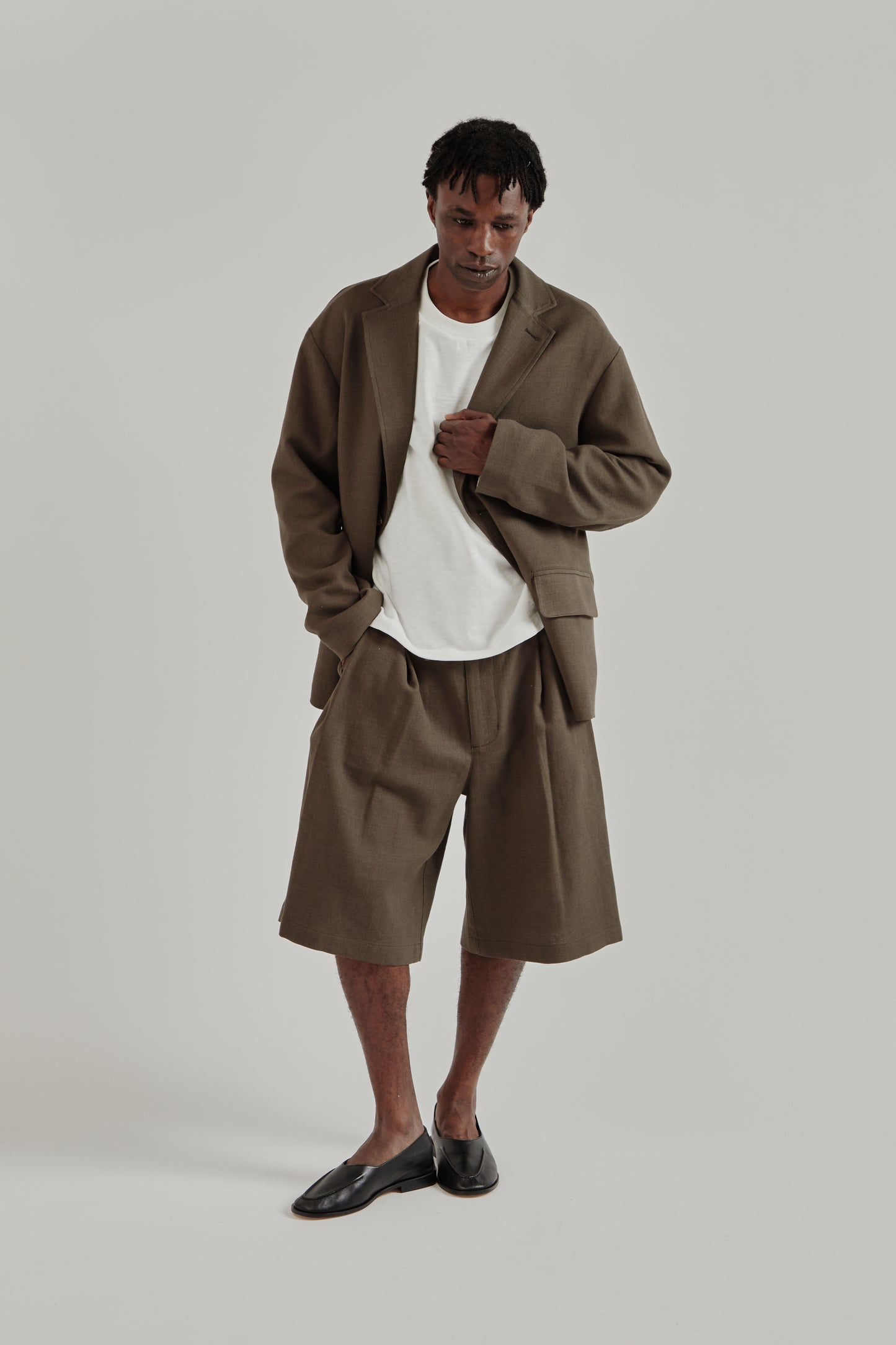Merely Made SS26 Nomadic Over Sized Jacket Ebony Oak0370
