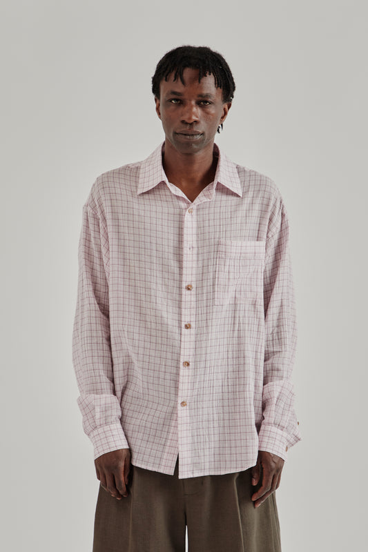 Ronacheck Wrinkle Over Sized Shirt - Lemonade Pink