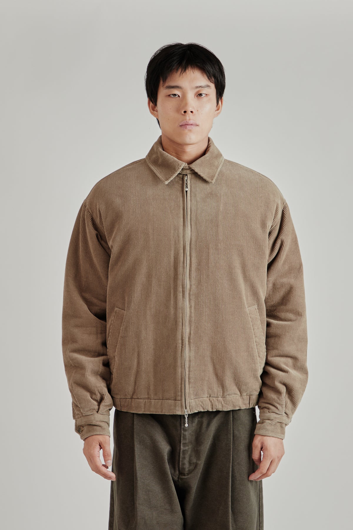 Merely Washed Corduroy Zip-Up Jacket - Ash Grey