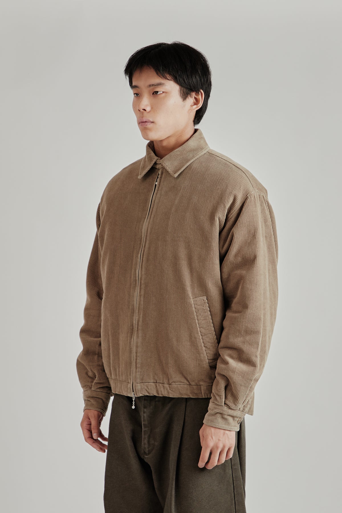Merely Washed Corduroy Zip-Up Jacket - Ash Grey