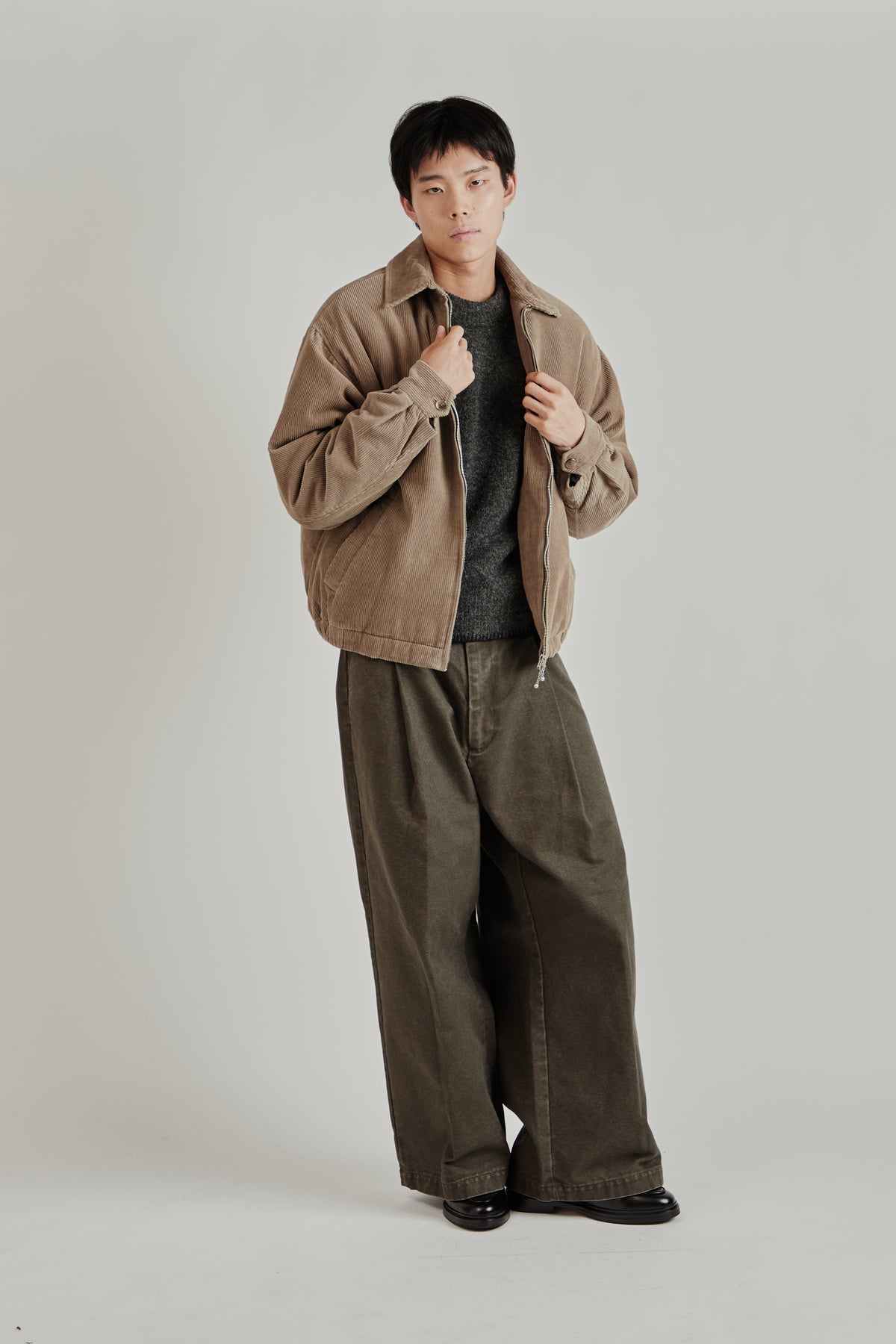 Merely Washed Corduroy Zip-Up Jacket - Ash Grey