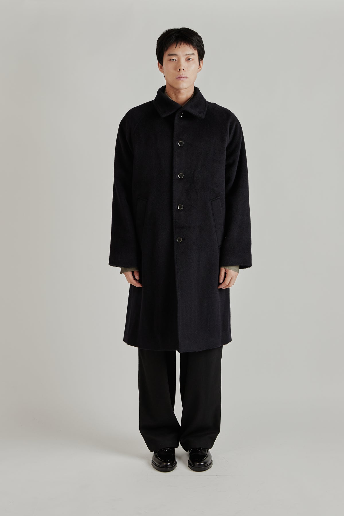 Merely Wool Flannel Raglan Coat - Liberty Navy