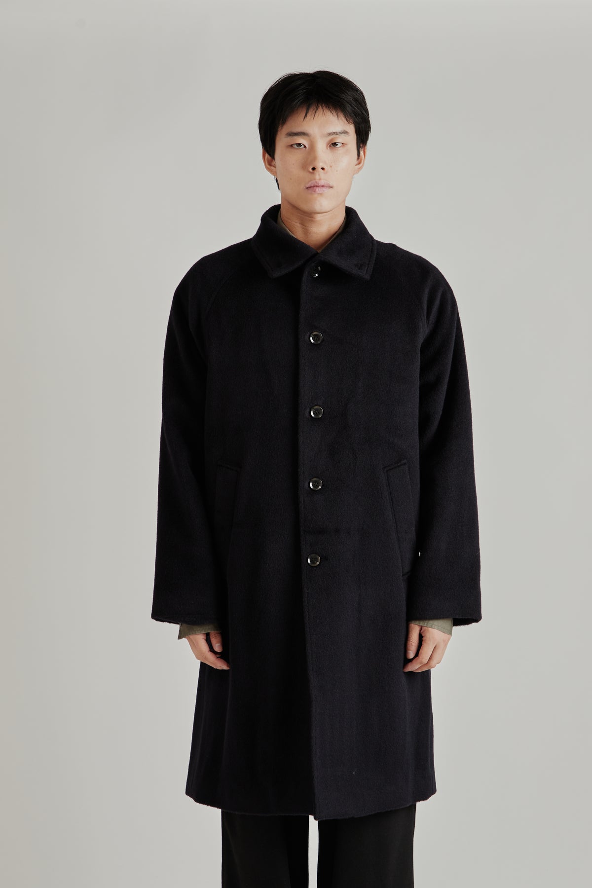 Merely Wool Flannel Raglan Coat - Liberty Navy