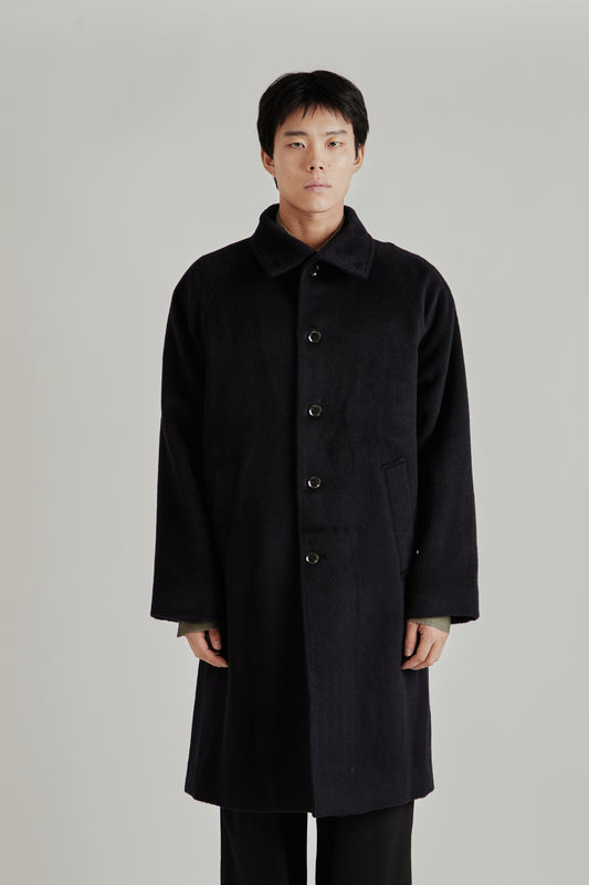 Merely Wool Flannel Raglan Coat - Liberty Navy