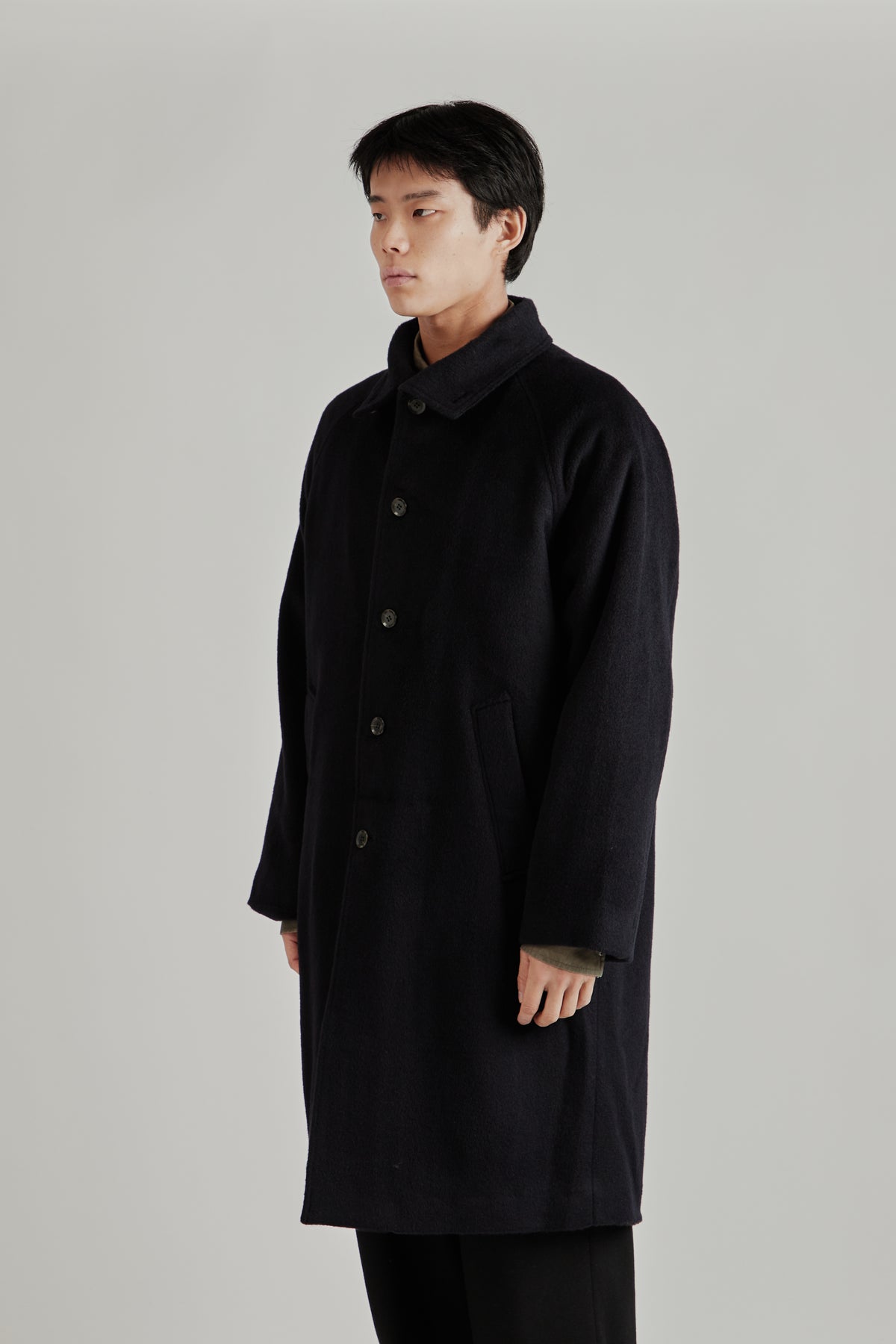 Merely Wool Flannel Raglan Coat - Liberty Navy