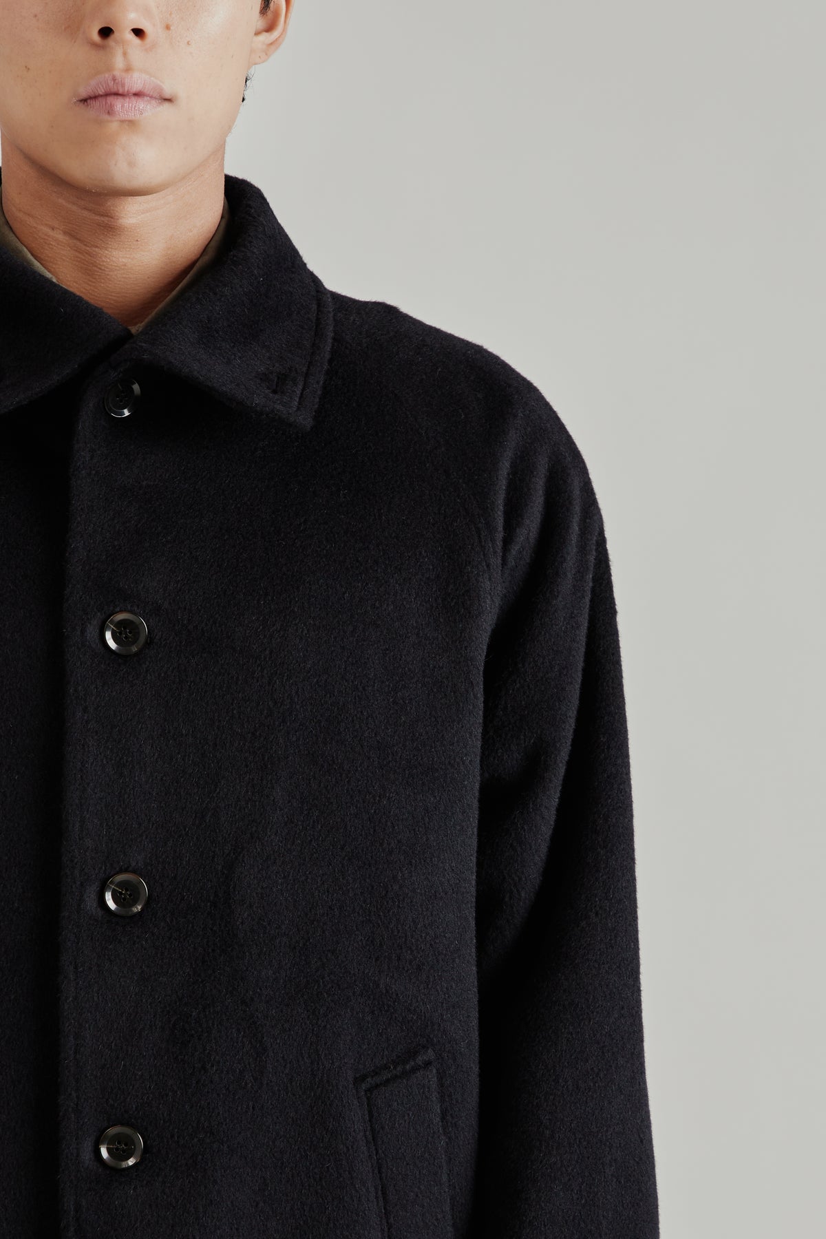 Merely Wool Flannel Raglan Coat - Liberty Navy