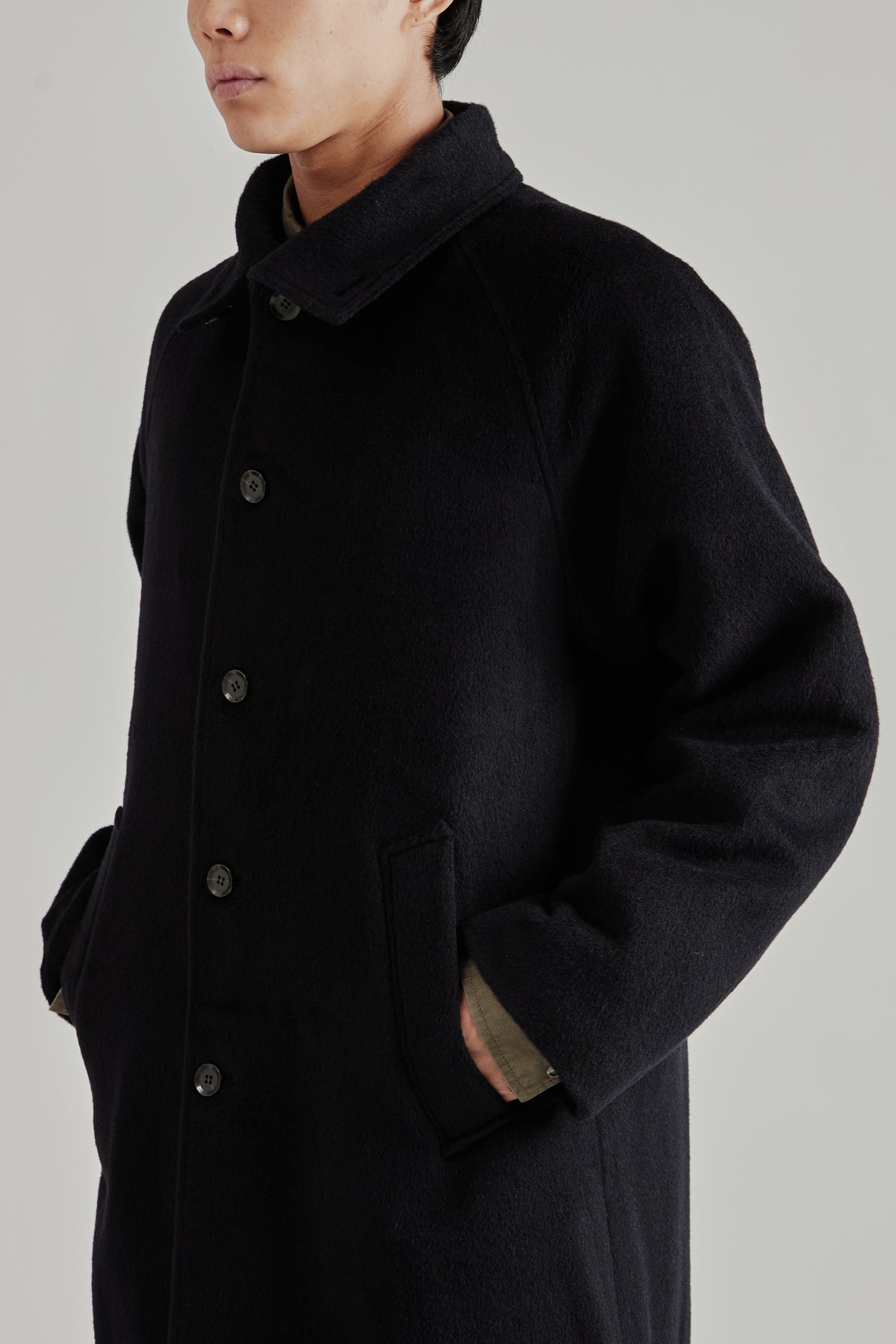 Merely Wool Flannel Raglan Coat - Liberty Navy