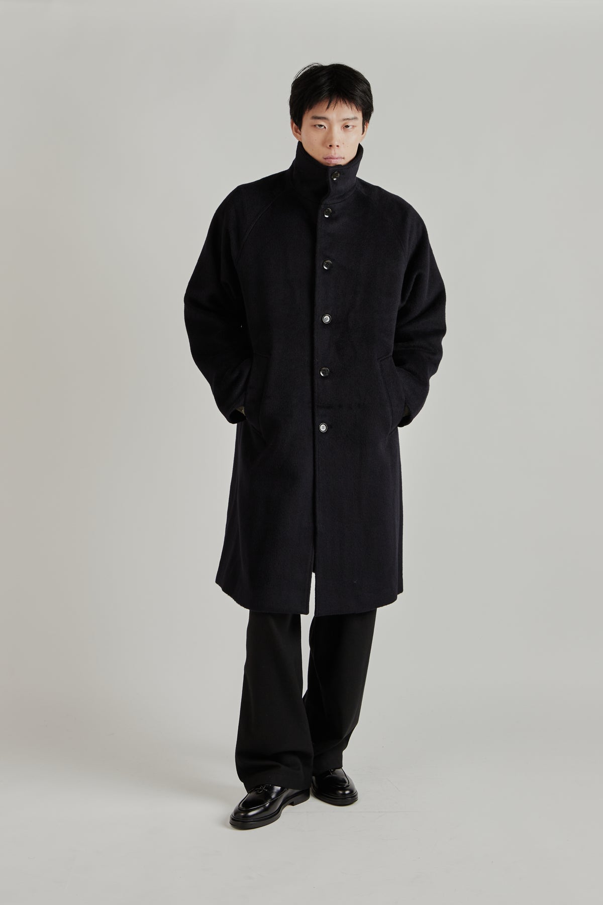 Merely Wool Flannel Raglan Coat - Liberty Navy