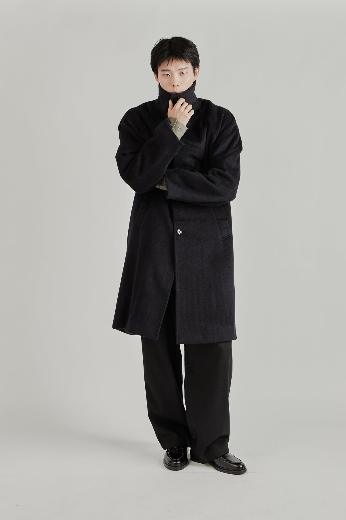 Merely Wool Flannel Raglan Coat - Liberty Navy