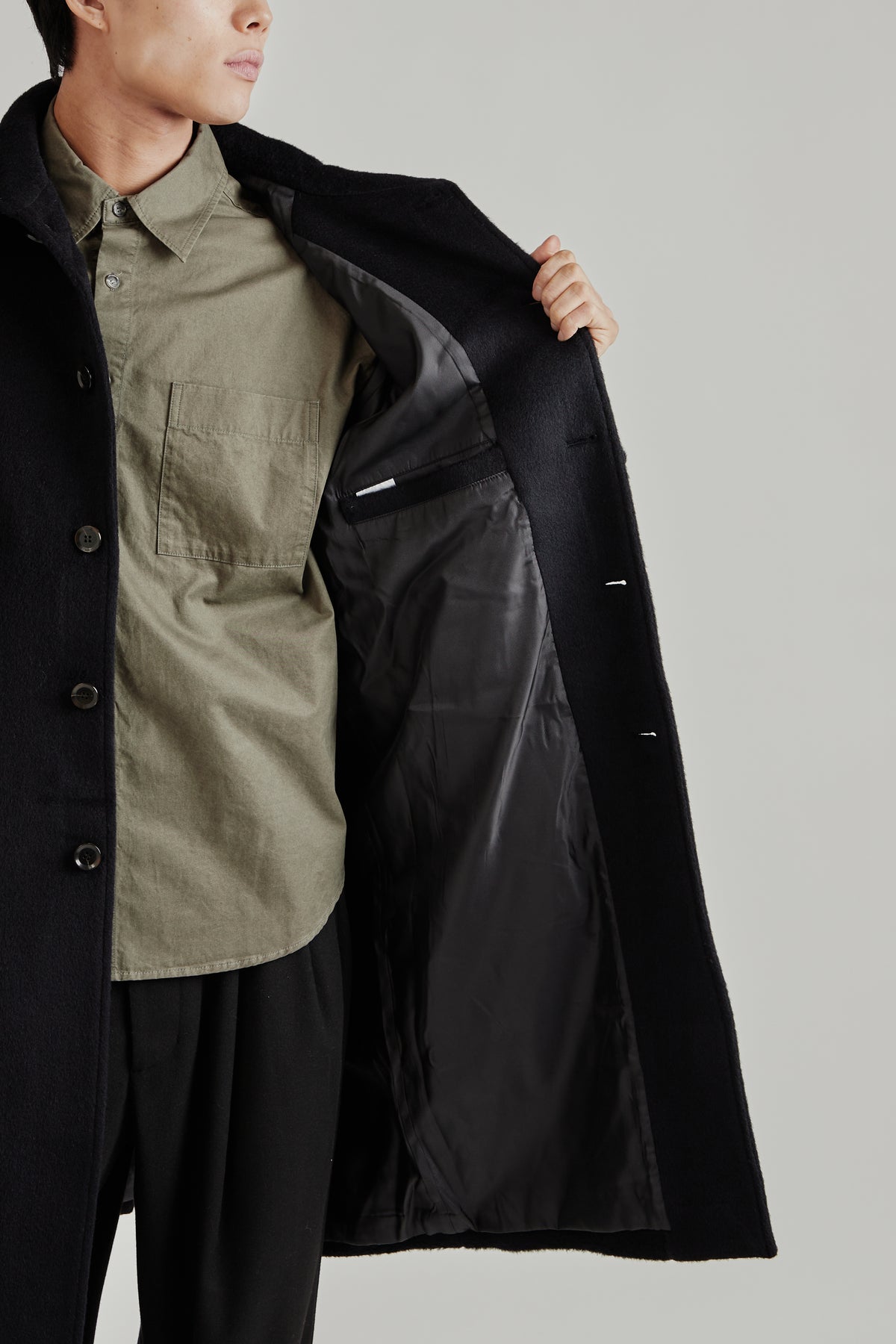 Merely Wool Flannel Raglan Coat - Liberty Navy