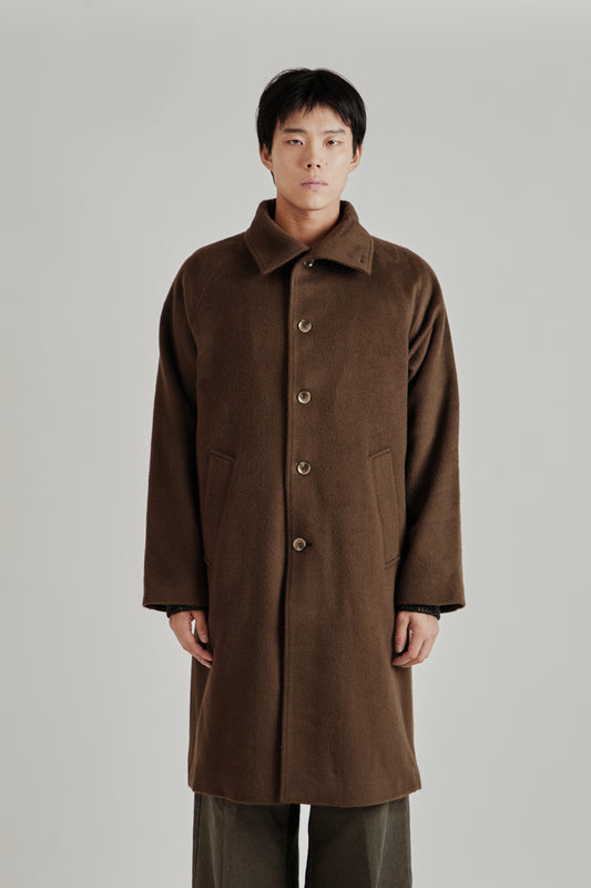 Merely Wool Flannel Raglan Coat - Smoked Olive