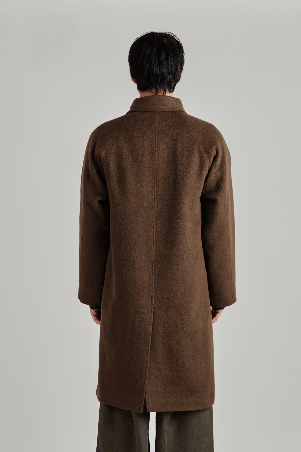 Merely Wool Flannel Raglan Coat - Smoked Olive