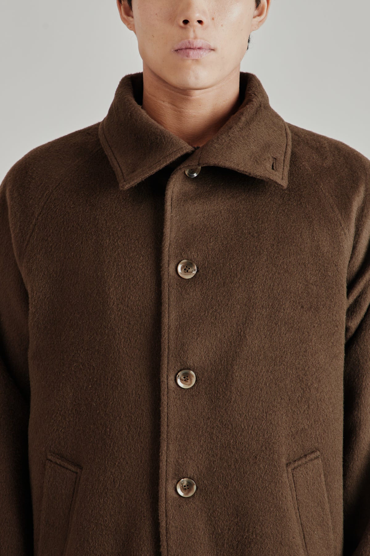 Merely Wool Flannel Raglan Coat - Smoked Olive