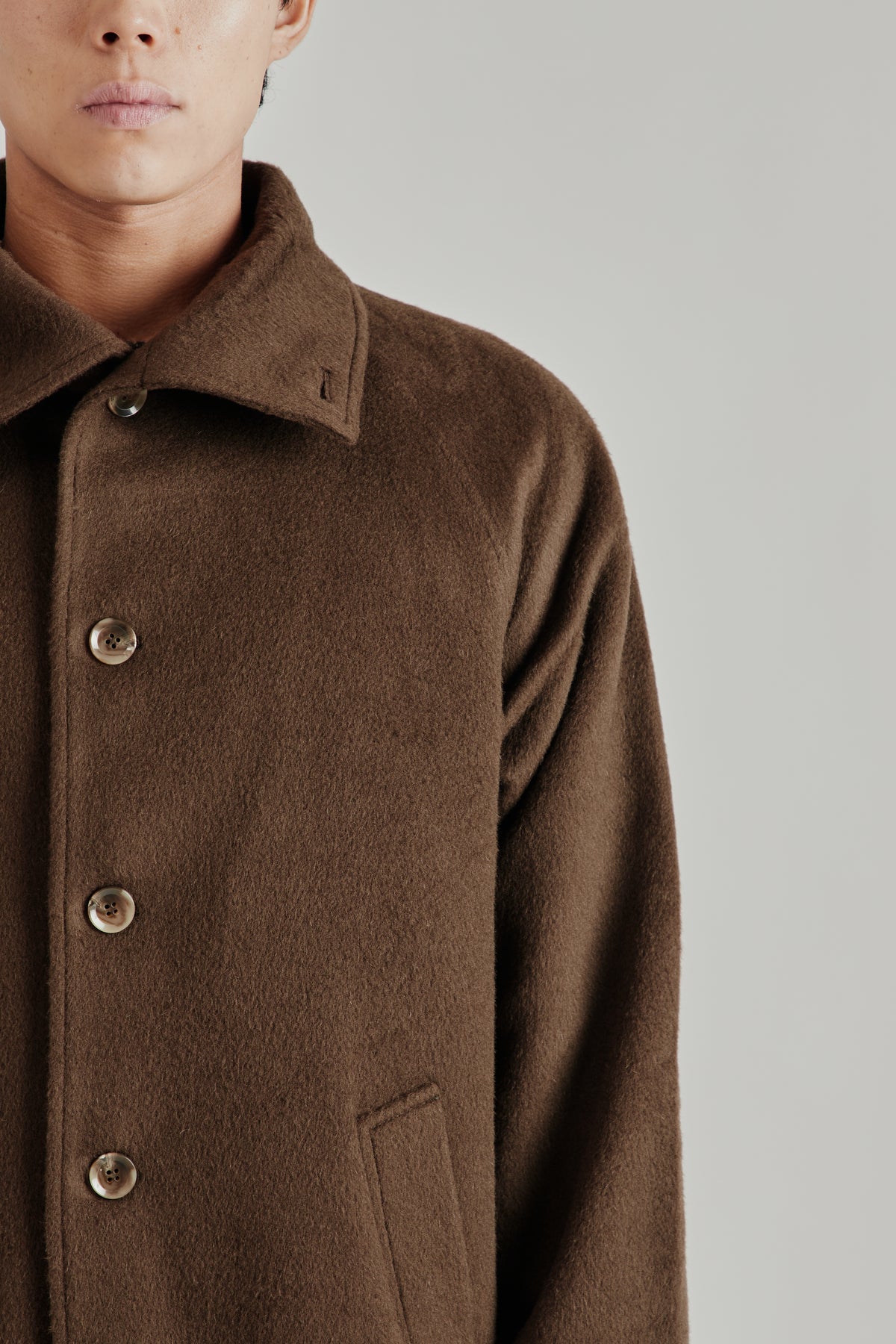 Merely Wool Flannel Raglan Coat - Smoked Olive