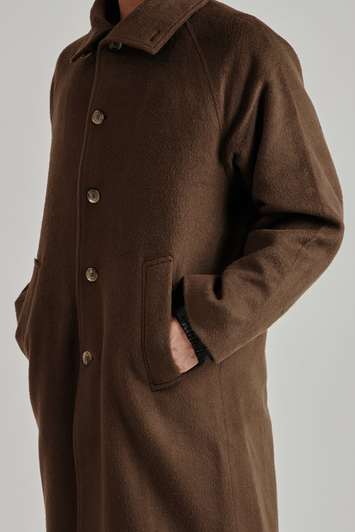 Merely Wool Flannel Raglan Coat - Smoked Olive